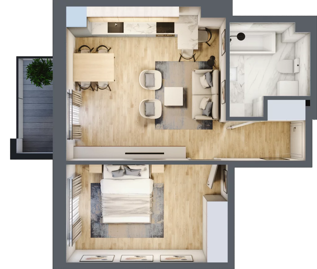 2 pokoje, mieszkanie 39,90 m², piętro 3, oferta nr B.36, Kameralny Ruczaj, Kraków, Dębniki, Osiedle Ruczaj-Zaborze, ul. Ruczaj