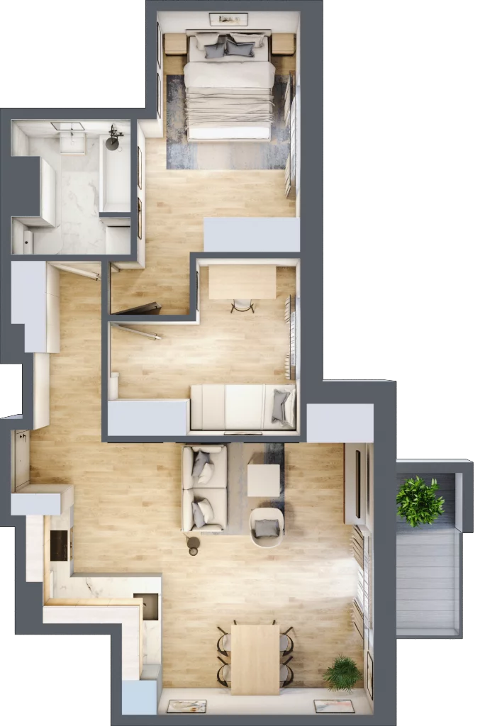 3 pokoje, mieszkanie 57,51 m², piętro 1, oferta nr B.20, Kameralny Ruczaj, Kraków, Dębniki, Osiedle Ruczaj-Zaborze, ul. Ruczaj