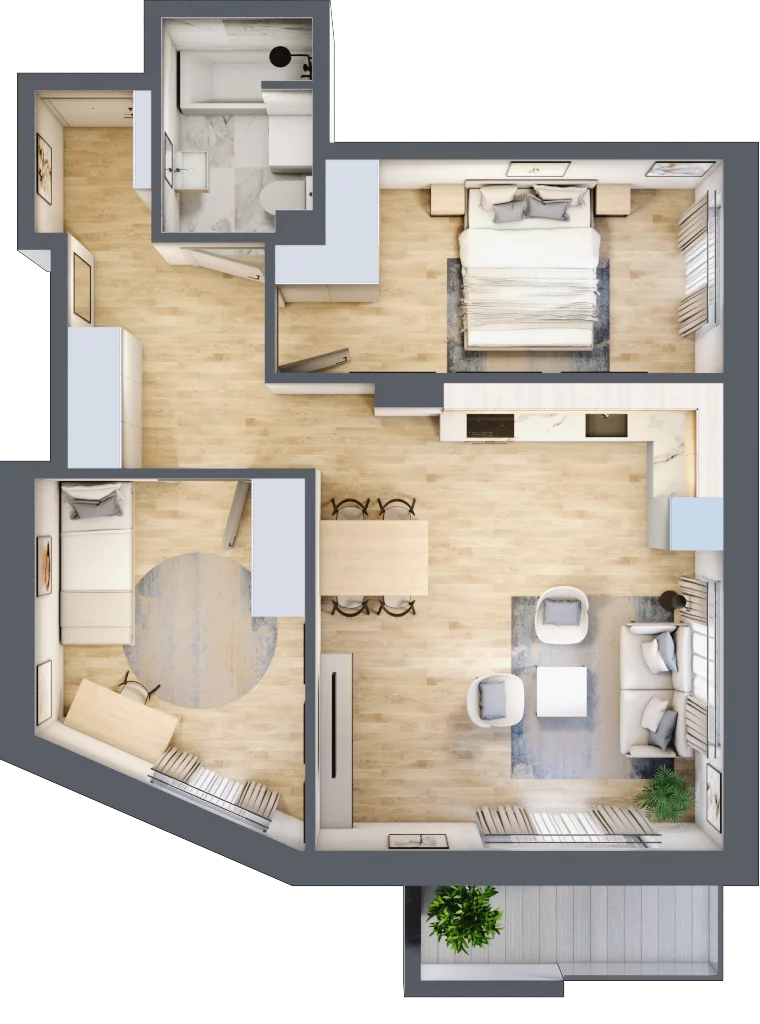 3 pokoje, mieszkanie 58,77 m², piętro 1, oferta nr B.21, Kameralny Ruczaj, Kraków, Dębniki, Osiedle Ruczaj-Zaborze, ul. Ruczaj