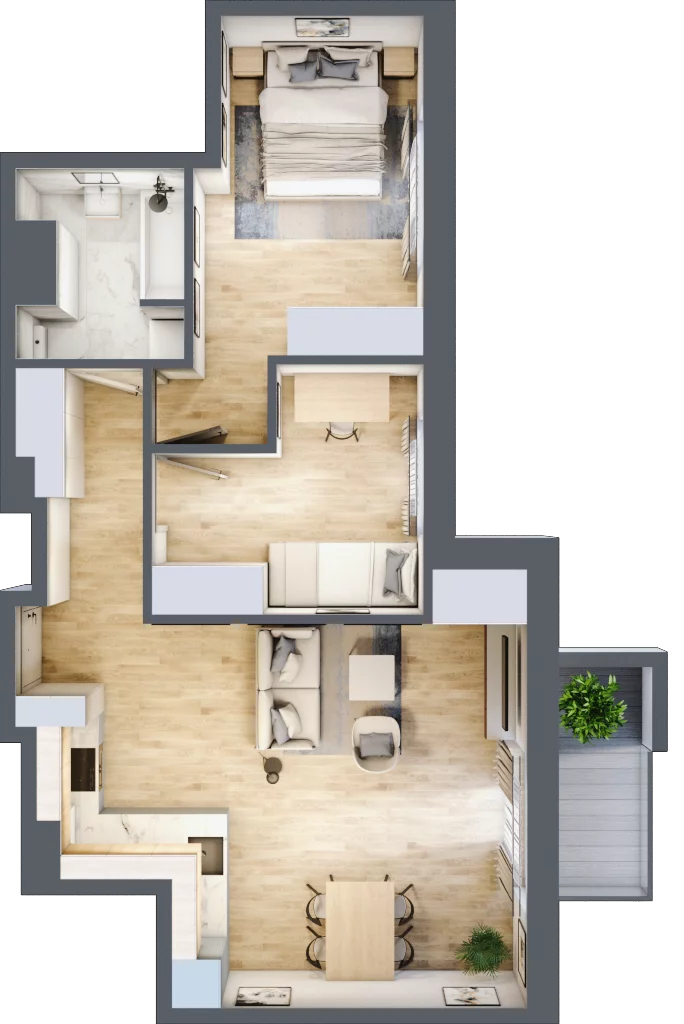 3 pokoje, mieszkanie 57,51 m², piętro 3, oferta nr B.32, Kameralny Ruczaj, Kraków, Dębniki, Osiedle Ruczaj-Zaborze, ul. Ruczaj