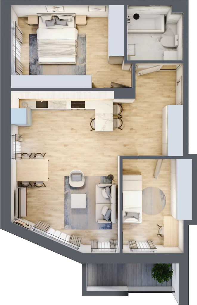 3 pokoje, mieszkanie 60,58 m², piętro 1, oferta nr B.22, Kameralny Ruczaj, Kraków, Dębniki, Osiedle Ruczaj-Zaborze, ul. Ruczaj