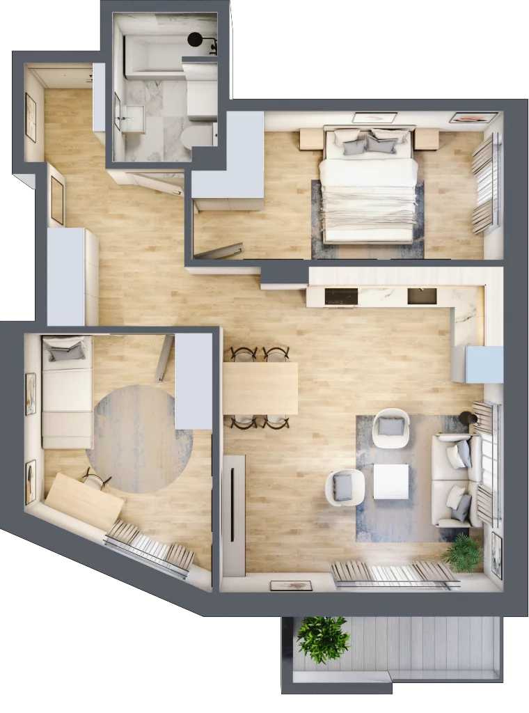 3 pokoje, mieszkanie 58,77 m², piętro 2, oferta nr B.27, Kameralny Ruczaj, Kraków, Dębniki, Osiedle Ruczaj-Zaborze, ul. Ruczaj