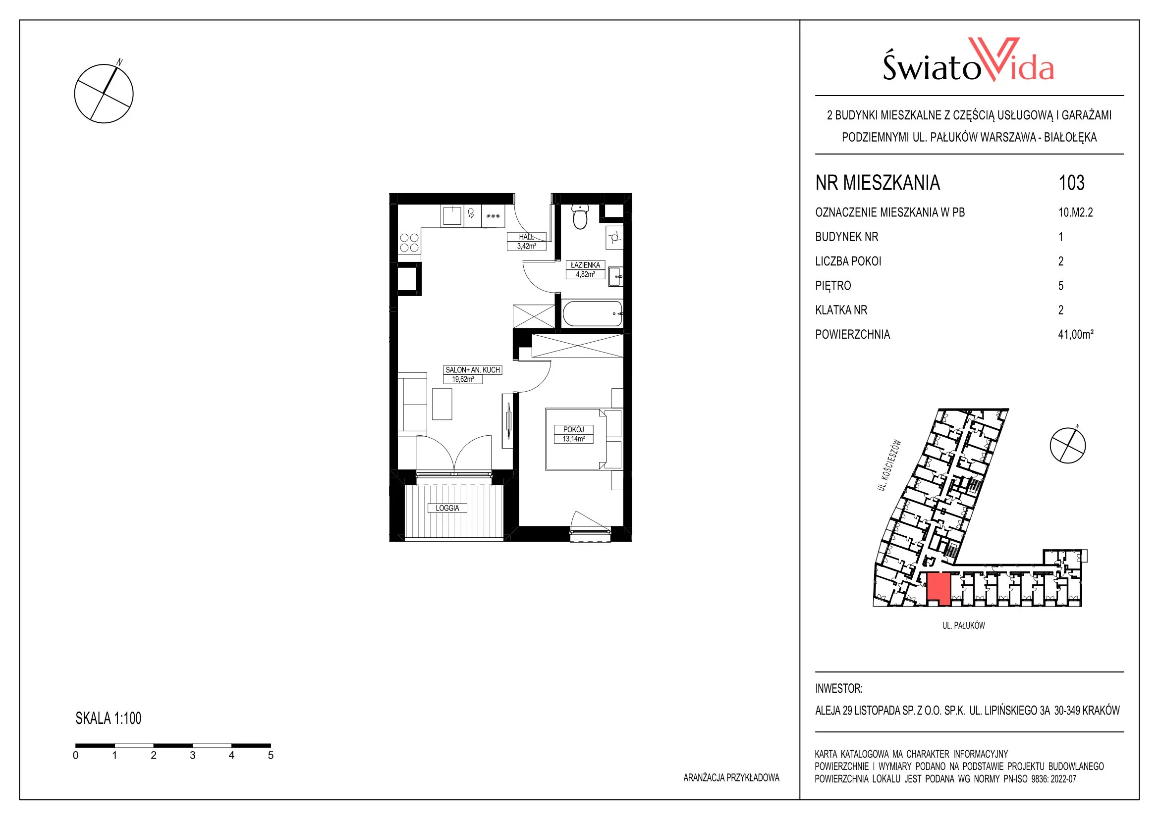 Mieszkanie 41,01 m², piętro 5, oferta nr 103, Osiedle ŚwiatoVida, Warszawa, Białołęka, Tarchomin, ul. Pałuków