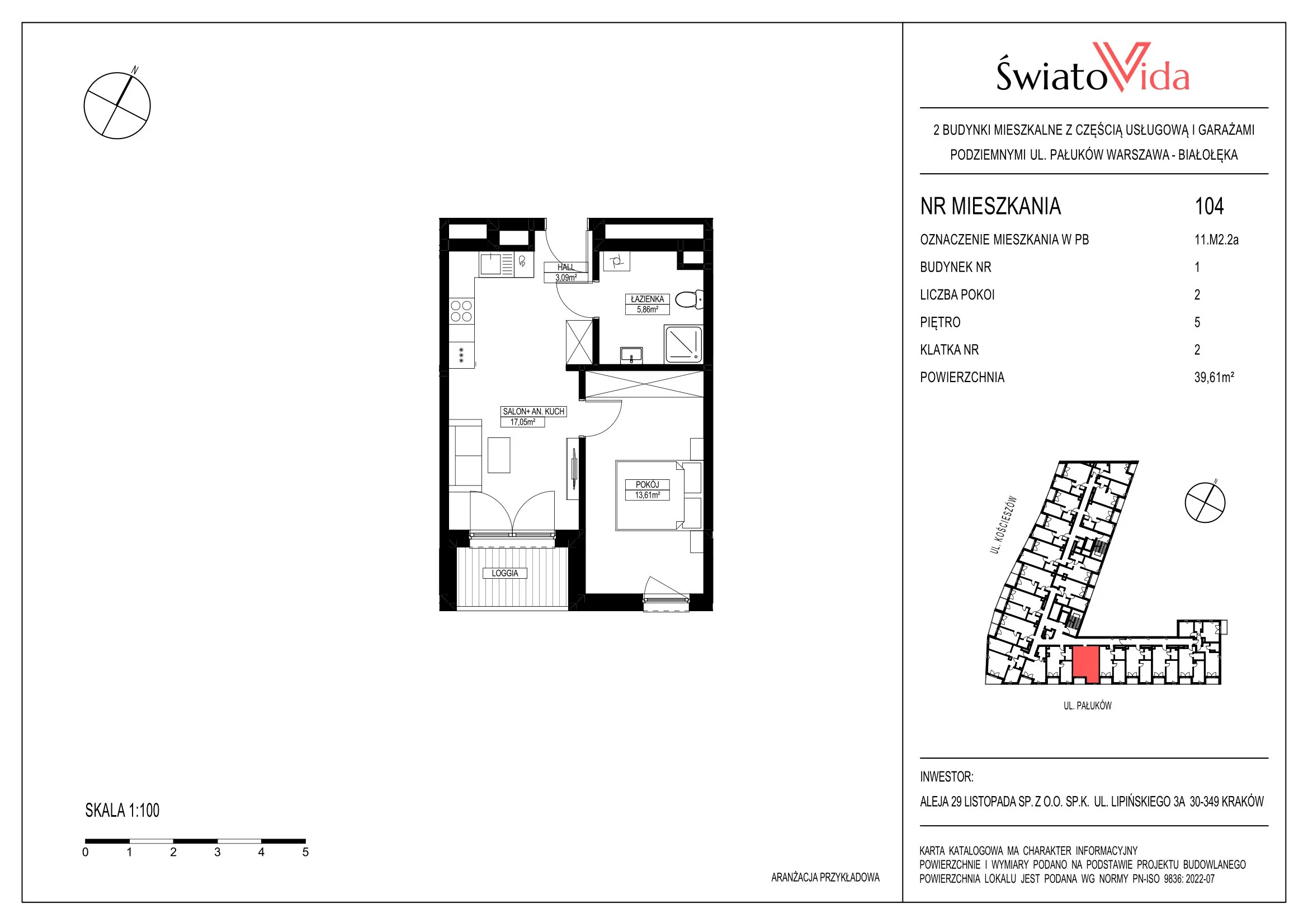 Mieszkanie 39,61 m², piętro 5, oferta nr 104, Osiedle ŚwiatoVida, Warszawa, Białołęka, Tarchomin, ul. Pałuków