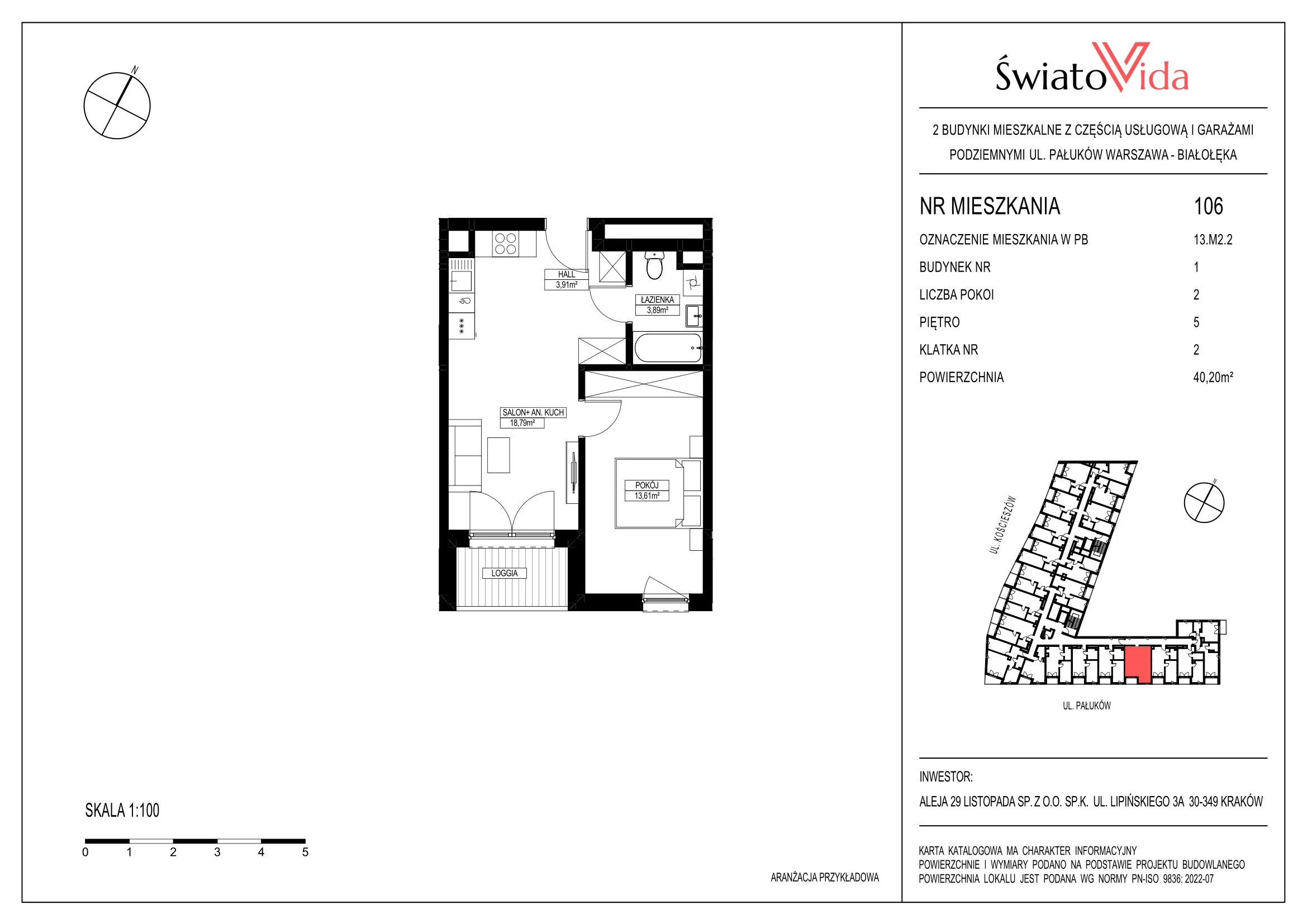 Mieszkanie 40,20 m², piętro 5, oferta nr 106, Osiedle ŚwiatoVida, Warszawa, Białołęka, Tarchomin, ul. Pałuków