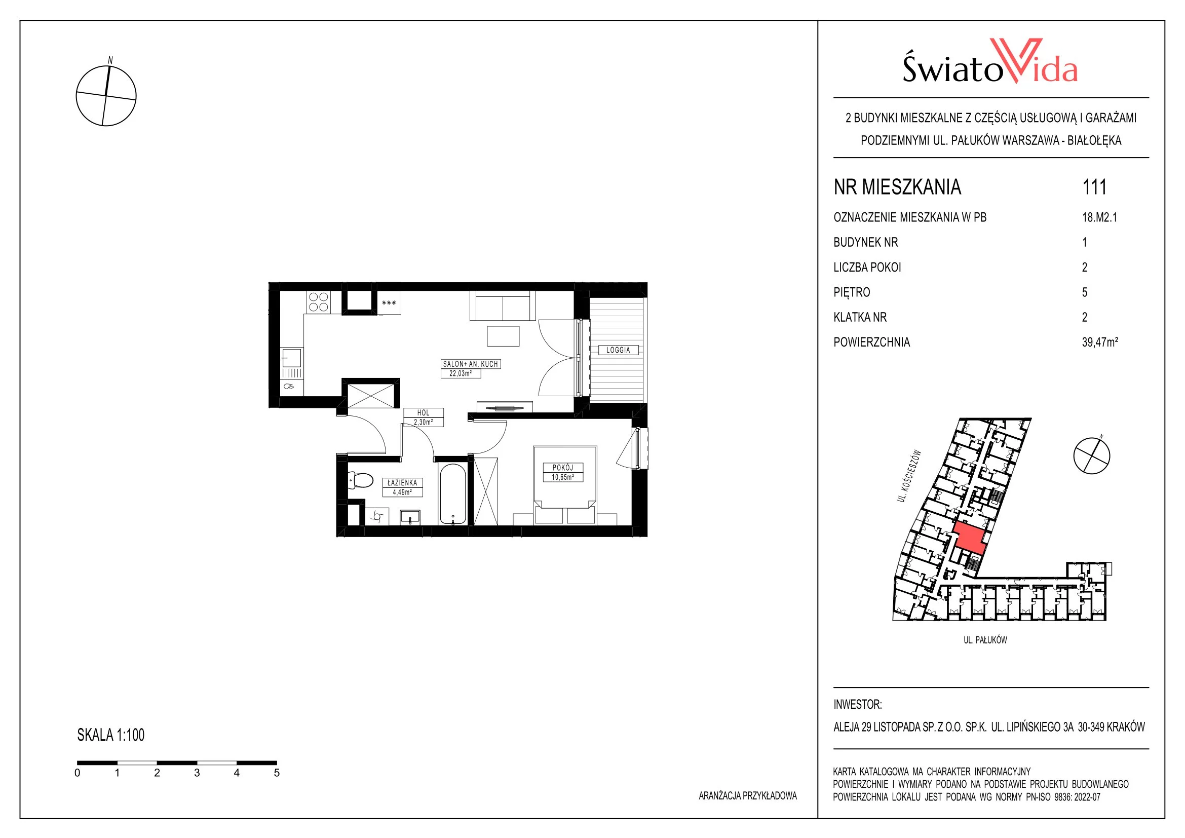 Mieszkanie 39,47 m², piętro 5, oferta nr 111, Osiedle ŚwiatoVida, Warszawa, Białołęka, Tarchomin, ul. Pałuków