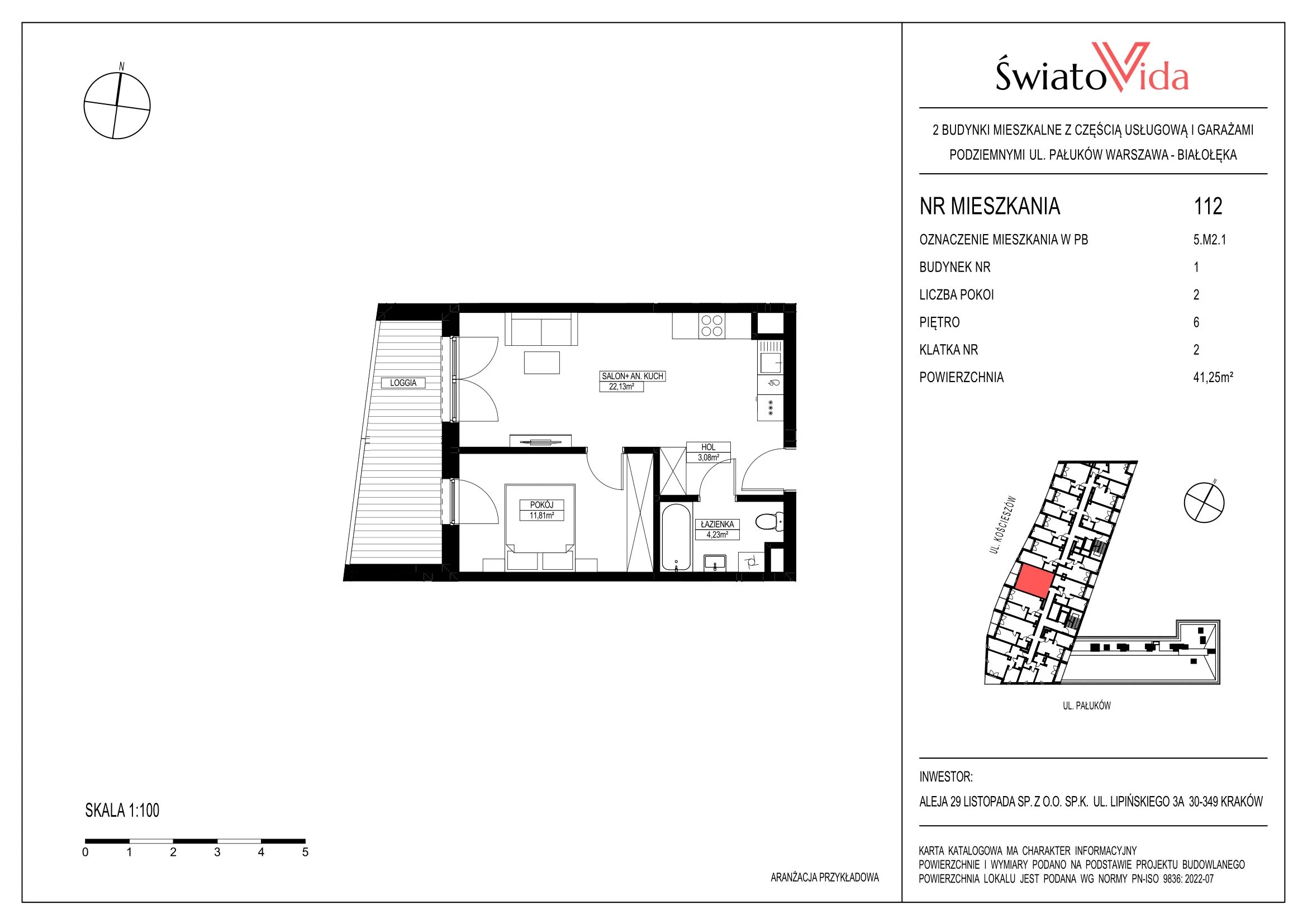 Mieszkanie 41,25 m², piętro 6, oferta nr 112, Osiedle ŚwiatoVida, Warszawa, Białołęka, Tarchomin, ul. Pałuków