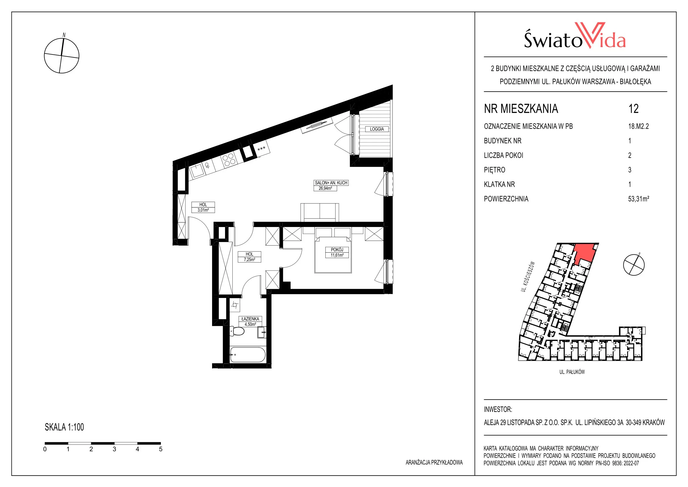 Mieszkanie 55,50 m², piętro 3, oferta nr 12, Osiedle ŚwiatoVida, Warszawa, Białołęka, Tarchomin, ul. Pałuków