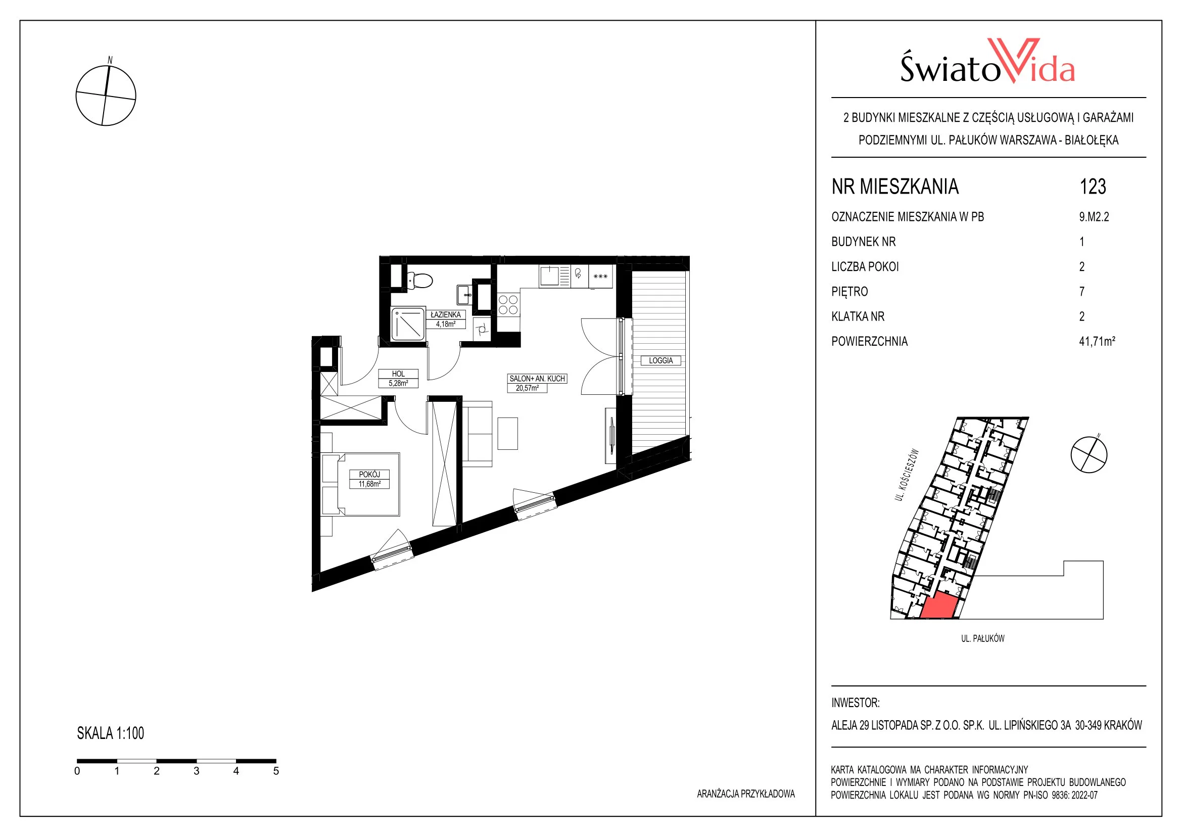 Mieszkanie 41,37 m², piętro 7, oferta nr 123, Osiedle ŚwiatoVida, Warszawa, Białołęka, Tarchomin, ul. Pałuków