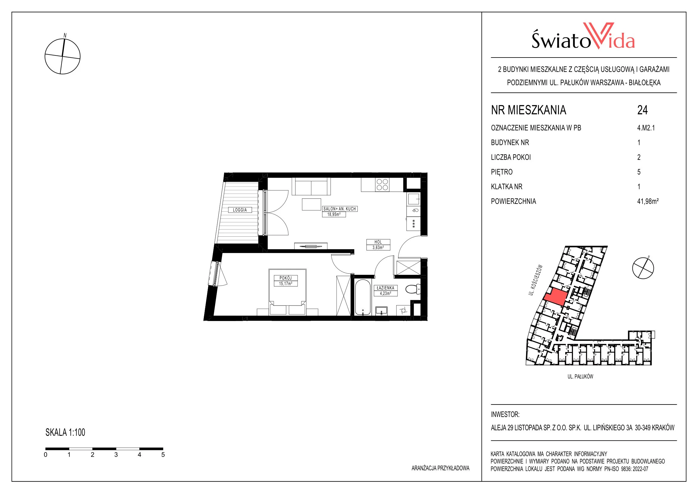 Mieszkanie 41,98 m², piętro 5, oferta nr 24, Osiedle ŚwiatoVida, Warszawa, Białołęka, Tarchomin, ul. Pałuków