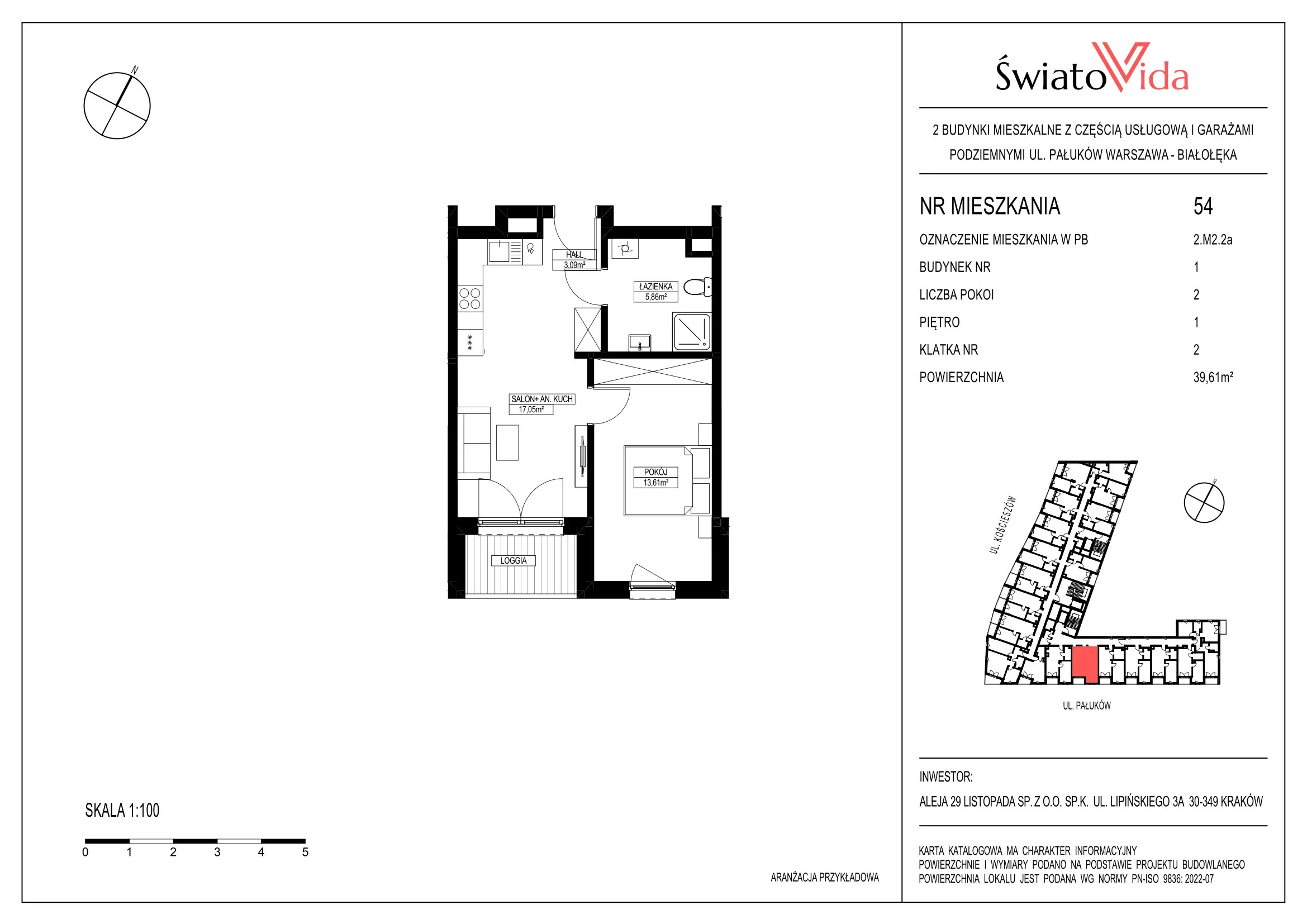 Mieszkanie 39,61 m², piętro 1, oferta nr 54, Osiedle ŚwiatoVida, Warszawa, Białołęka, Tarchomin, ul. Pałuków