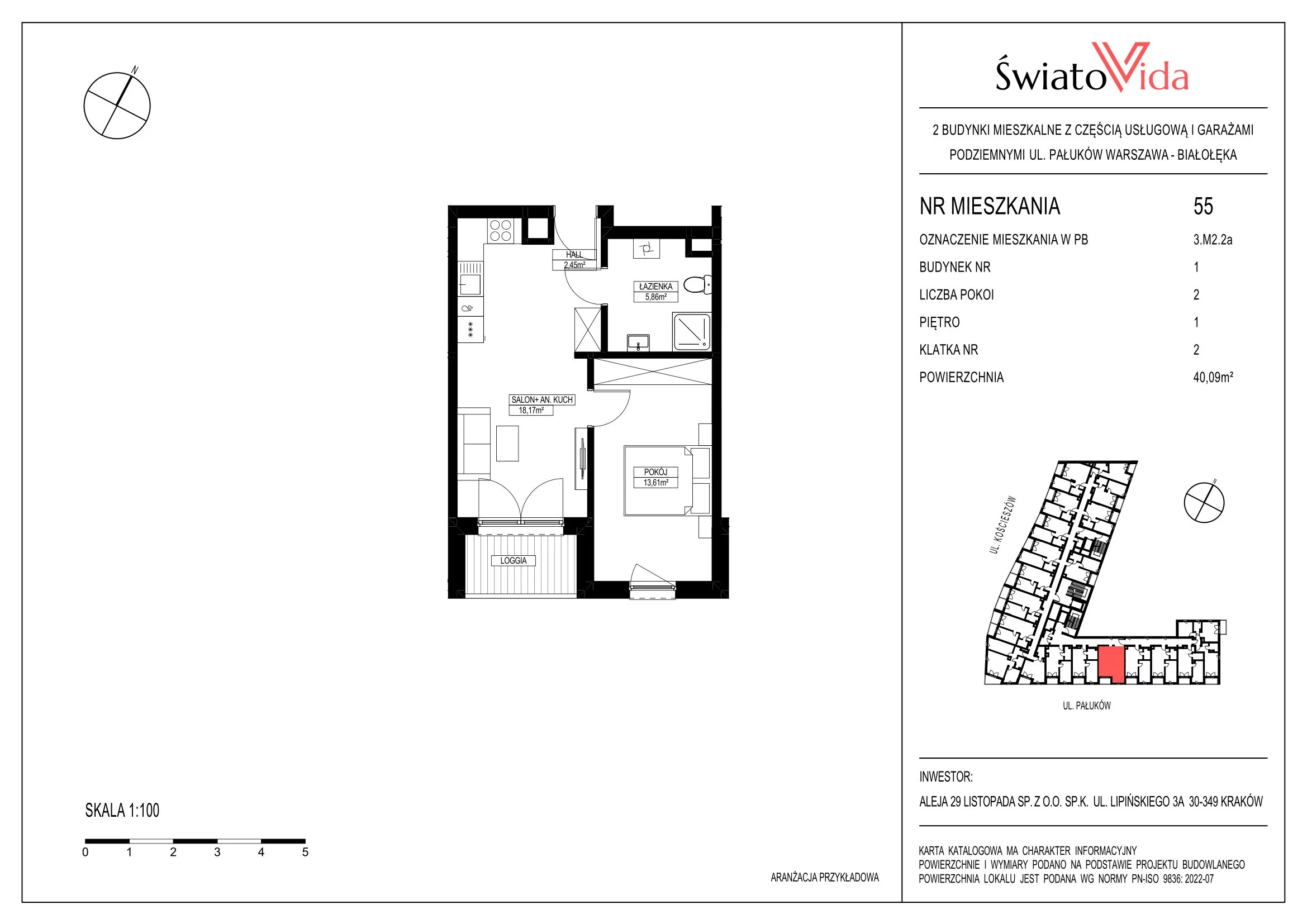 Mieszkanie 40,09 m², piętro 1, oferta nr 55, Osiedle ŚwiatoVida, Warszawa, Białołęka, Tarchomin, ul. Pałuków