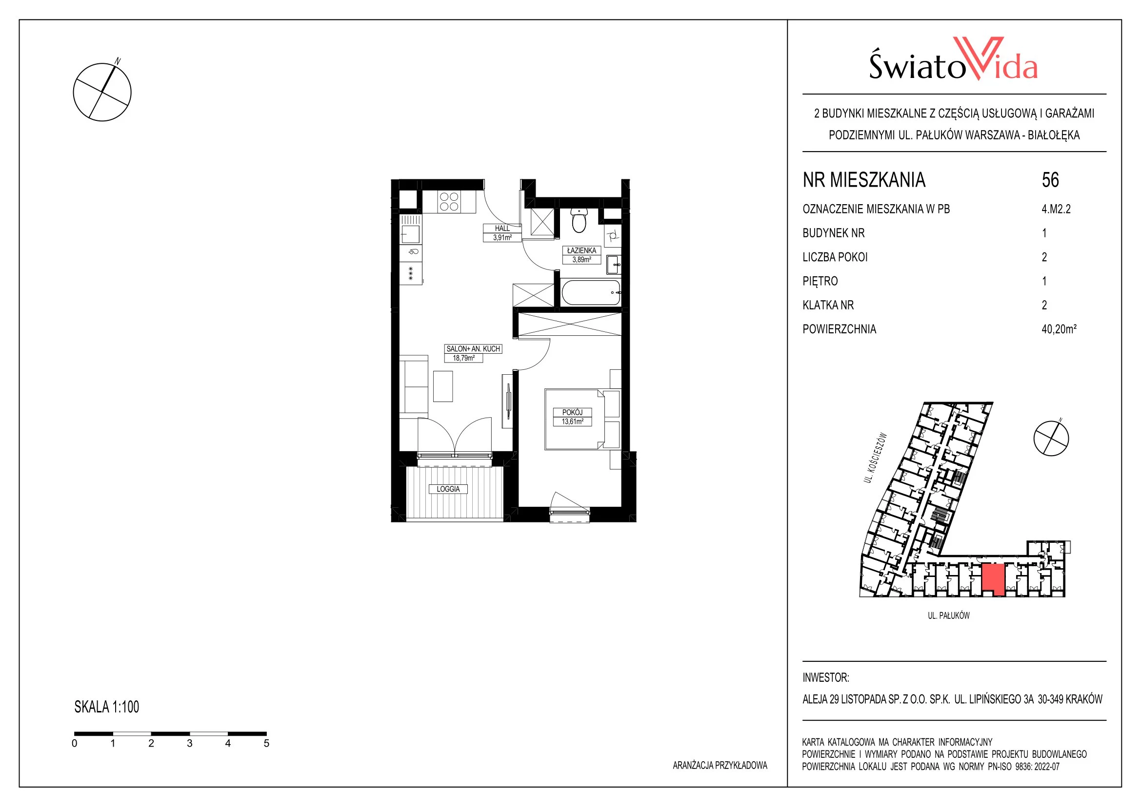 Mieszkanie 40,20 m², piętro 1, oferta nr 56, Osiedle ŚwiatoVida, Warszawa, Białołęka, Tarchomin, ul. Pałuków