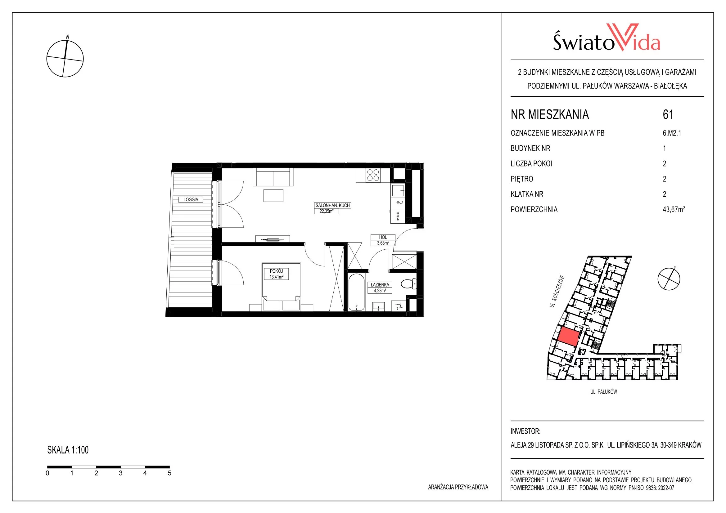 Mieszkanie 43,67 m², piętro 2, oferta nr 61, Osiedle ŚwiatoVida, Warszawa, Białołęka, Tarchomin, ul. Pałuków