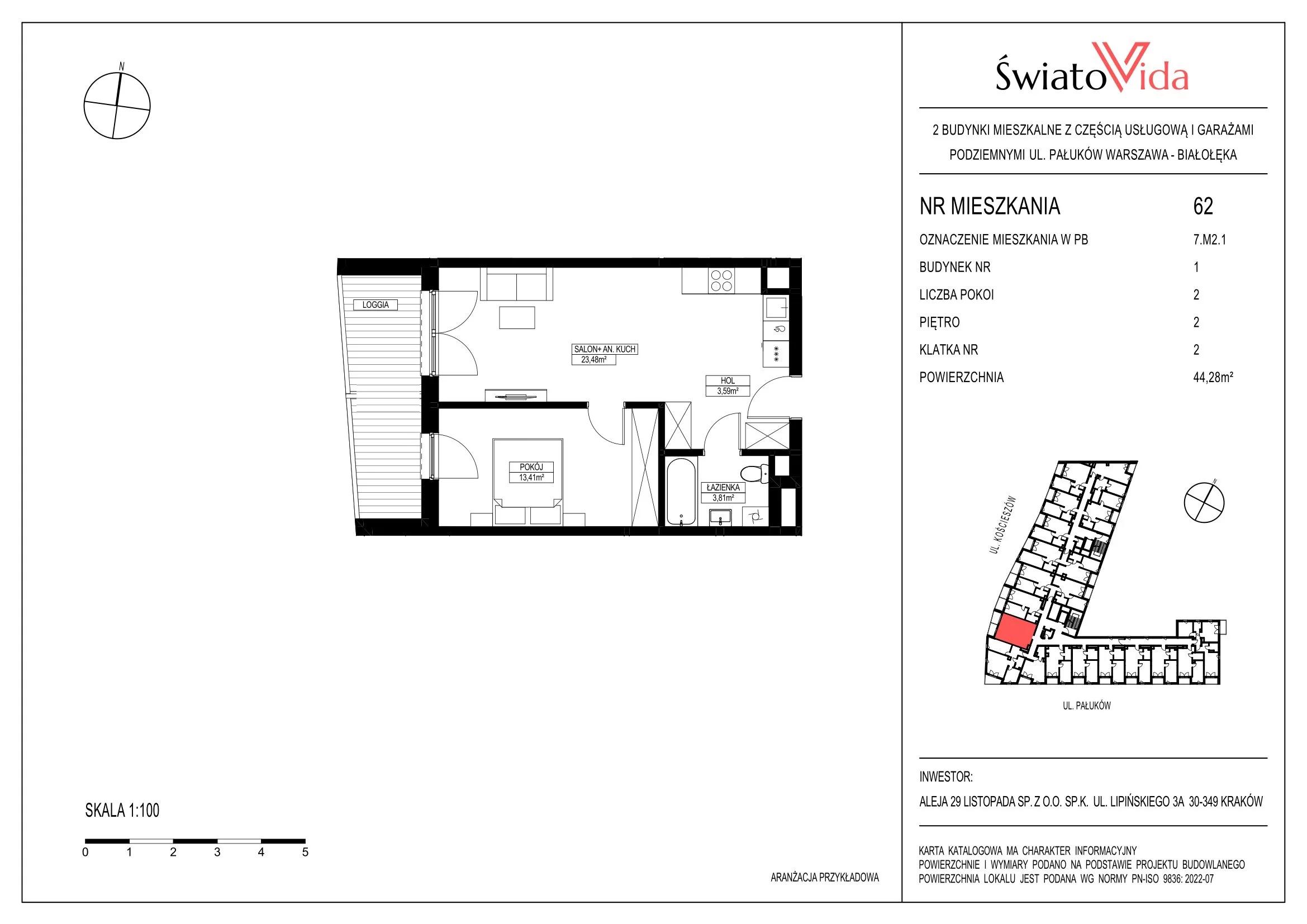 Mieszkanie 44,28 m², piętro 2, oferta nr 62, Osiedle ŚwiatoVida, Warszawa, Białołęka, Tarchomin, ul. Pałuków