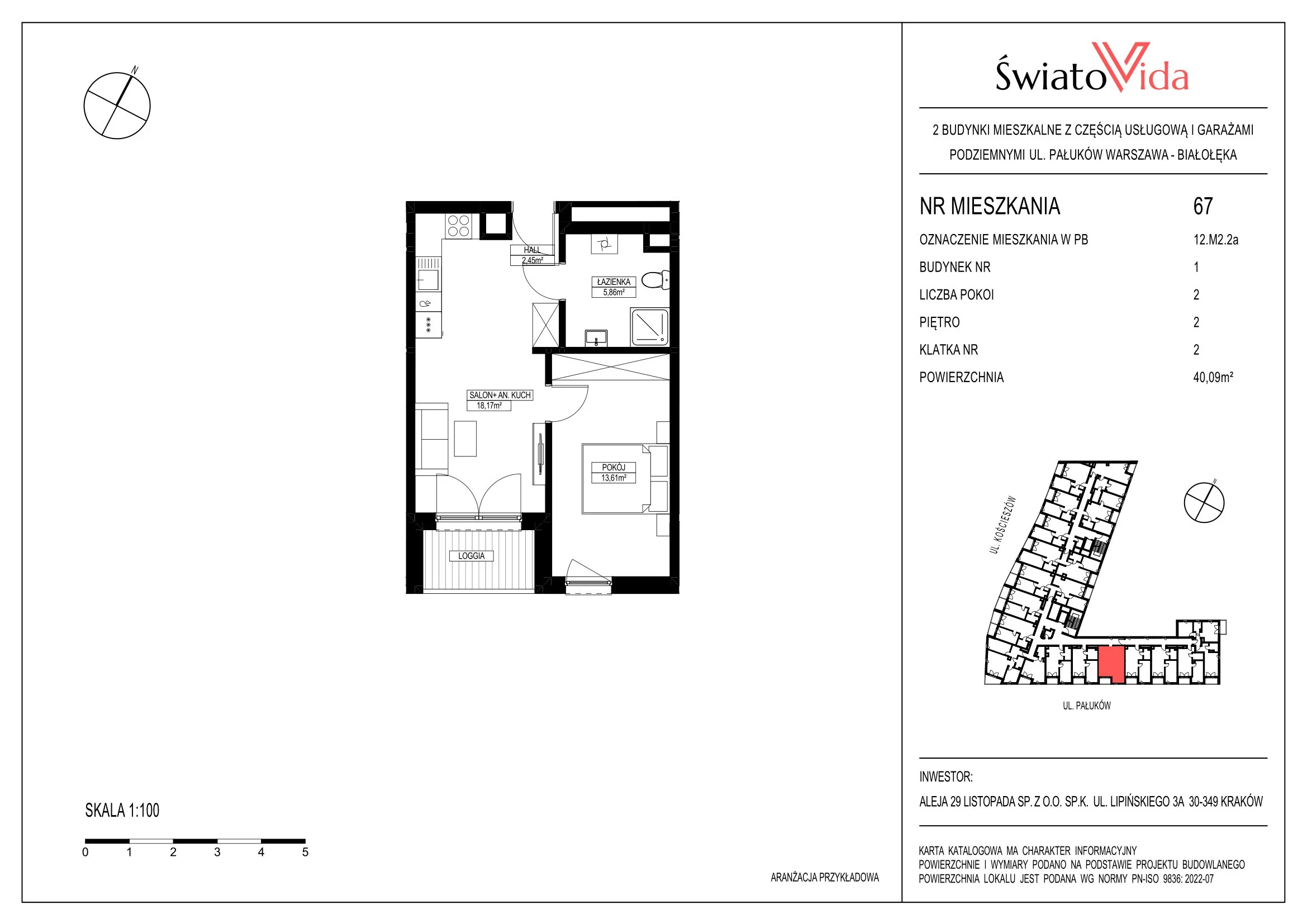 Mieszkanie 40,09 m², piętro 2, oferta nr 67, Osiedle ŚwiatoVida, Warszawa, Białołęka, Tarchomin, ul. Pałuków