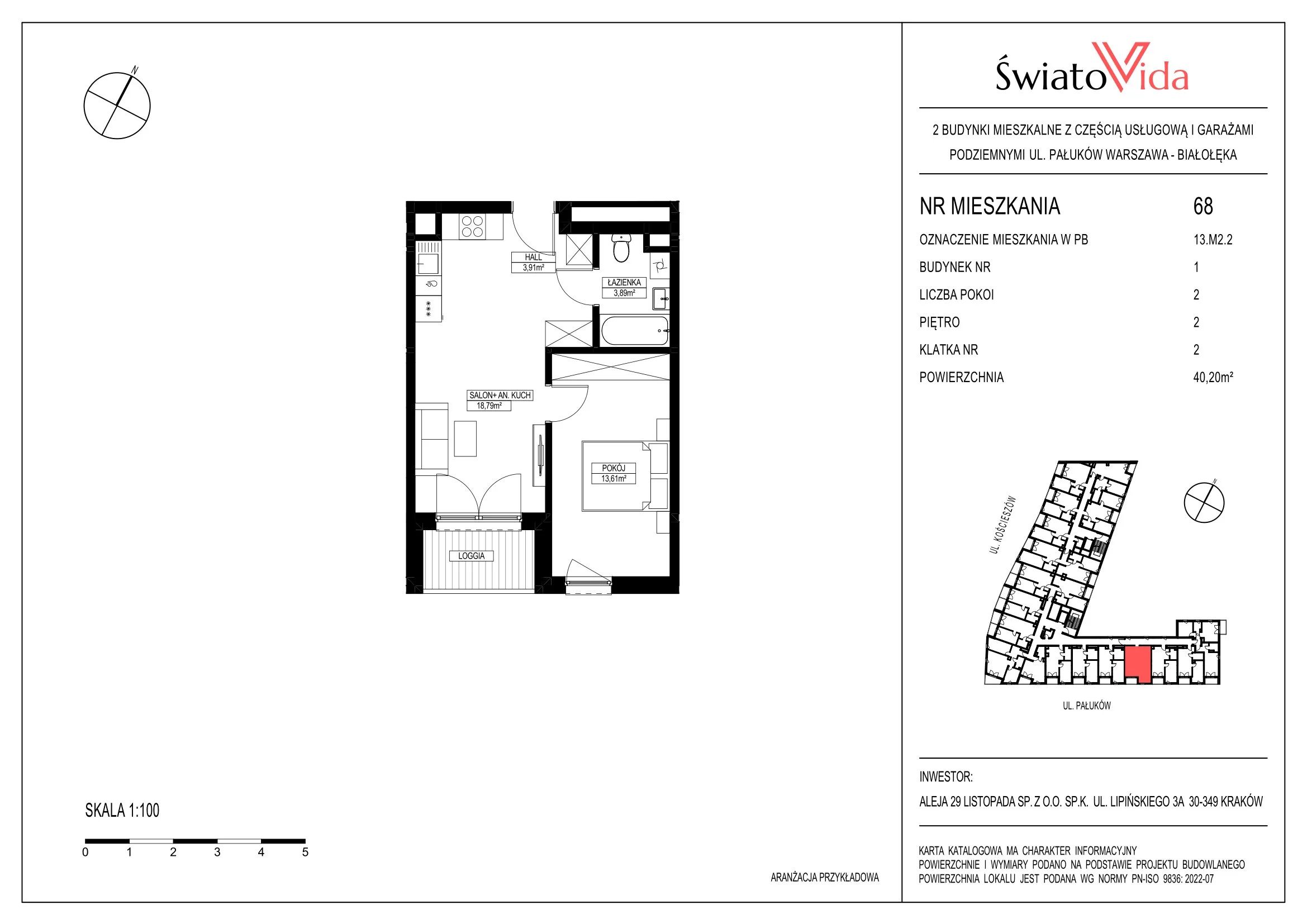 Mieszkanie 40,20 m², piętro 2, oferta nr 68, Osiedle ŚwiatoVida, Warszawa, Białołęka, Tarchomin, ul. Pałuków