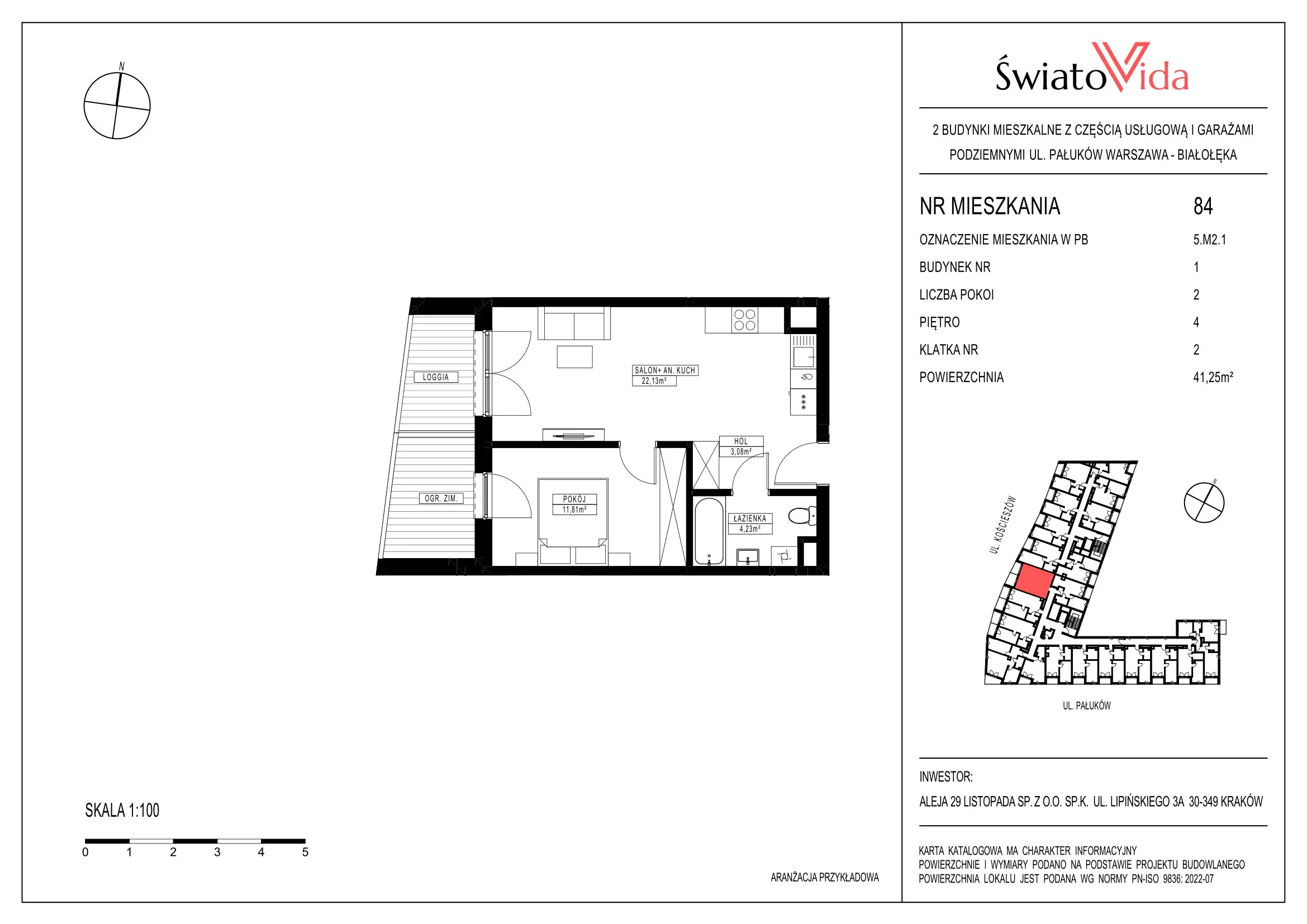 Mieszkanie 41,25 m², piętro 4, oferta nr 84, Osiedle ŚwiatoVida, Warszawa, Białołęka, Tarchomin, ul. Pałuków