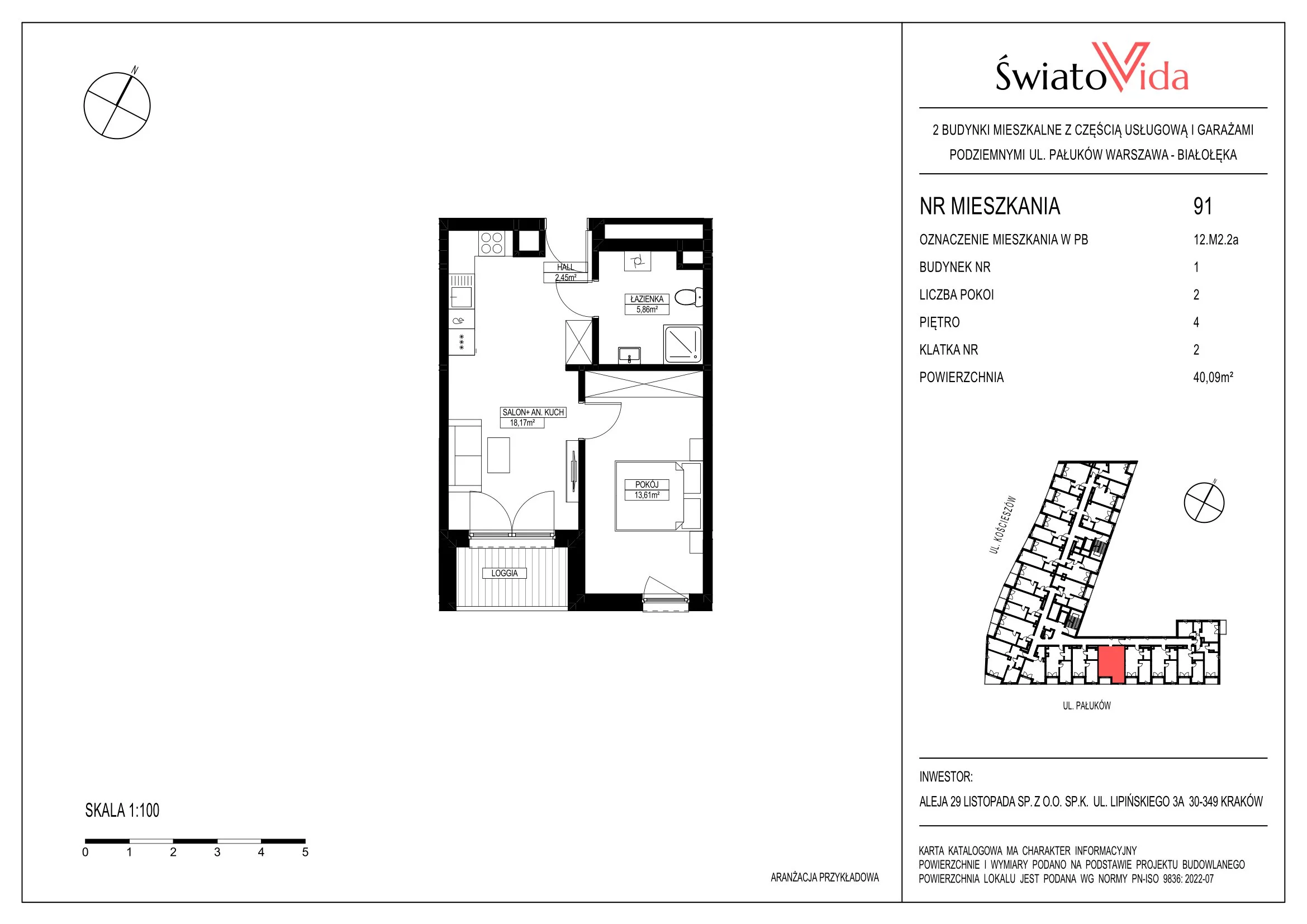 Mieszkanie 40,09 m², piętro 4, oferta nr 91, Osiedle ŚwiatoVida, Warszawa, Białołęka, Tarchomin, ul. Pałuków