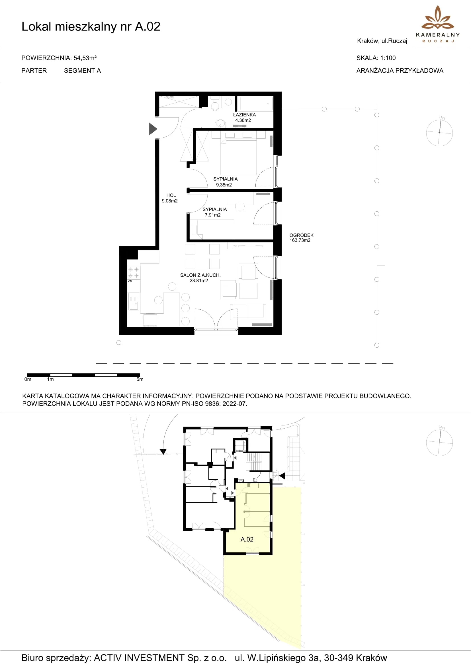 Mieszkanie 54,53 m², parter, oferta nr A.02, Kameralny Ruczaj, Kraków, Dębniki, Osiedle Ruczaj-Zaborze, ul. Ruczaj