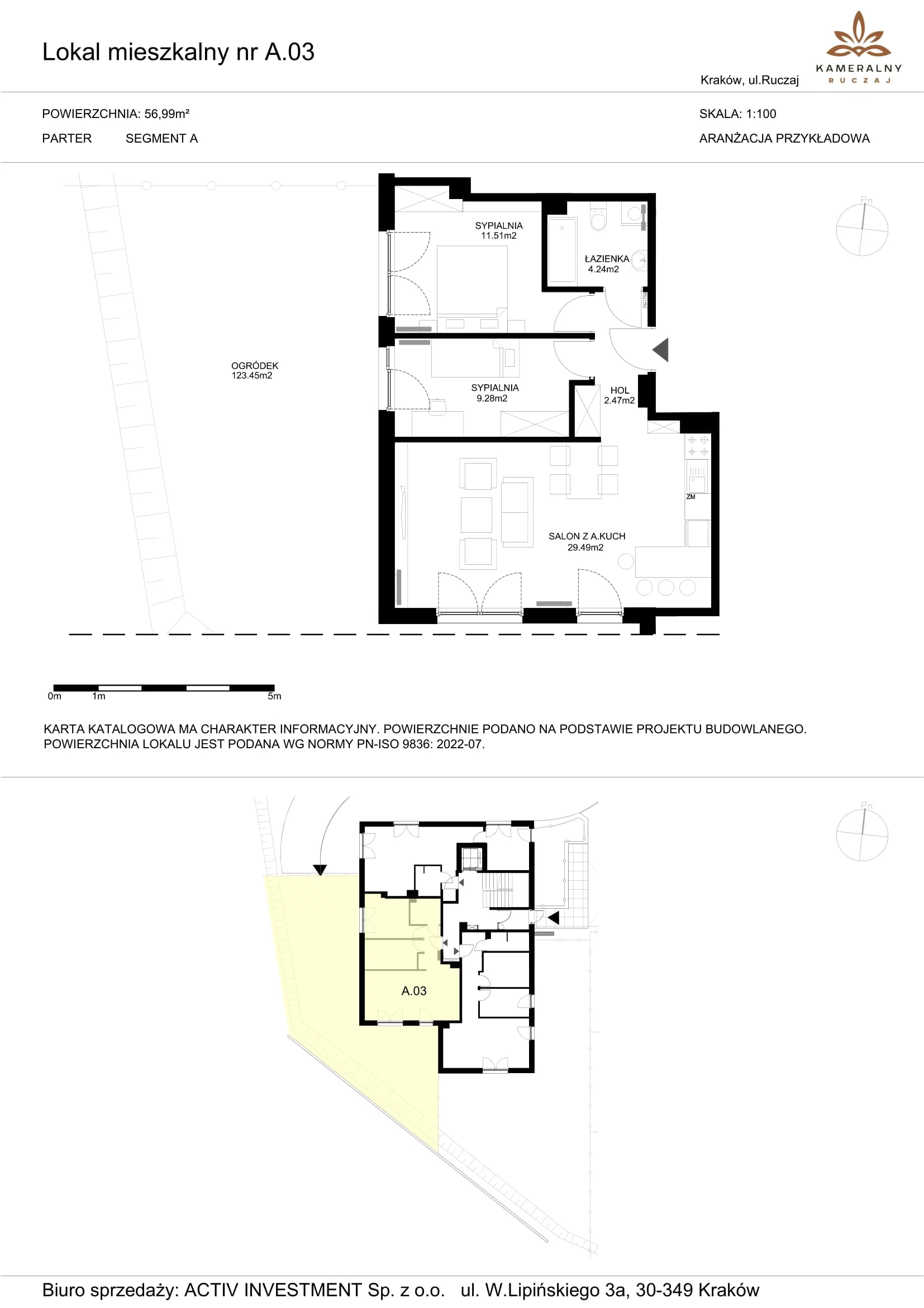 Mieszkanie 56,99 m², parter, oferta nr A.03, Kameralny Ruczaj, Kraków, Dębniki, Osiedle Ruczaj-Zaborze, ul. Ruczaj