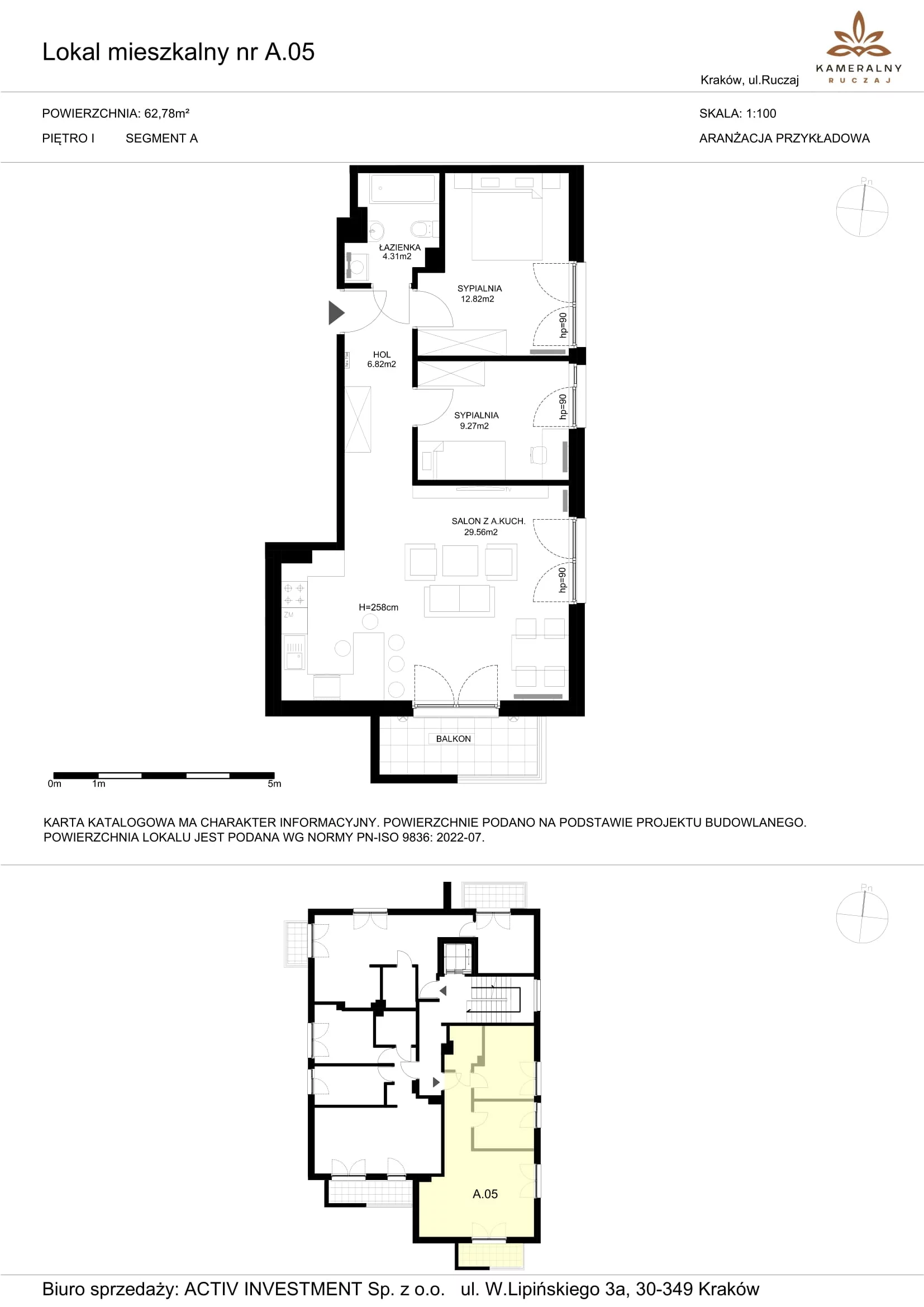 Mieszkanie 62,78 m², piętro 1, oferta nr A.05, Kameralny Ruczaj, Kraków, Dębniki, Osiedle Ruczaj-Zaborze, ul. Ruczaj