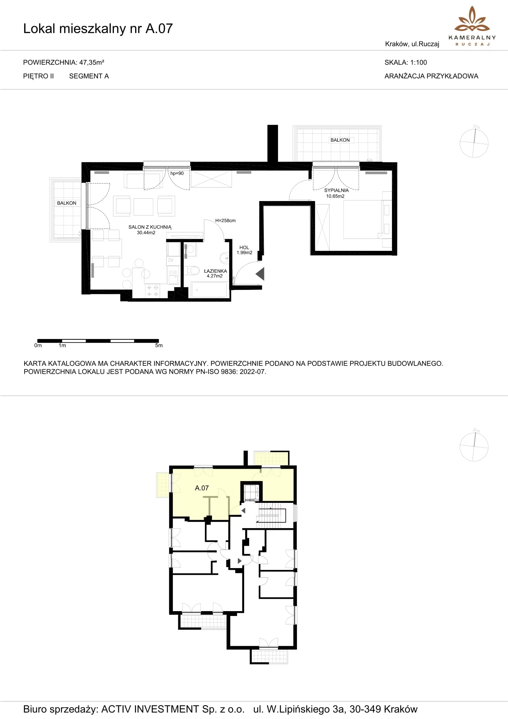 Mieszkanie 47,35 m², piętro 2, oferta nr A.07, Kameralny Ruczaj, Kraków, Dębniki, Osiedle Ruczaj-Zaborze, ul. Ruczaj