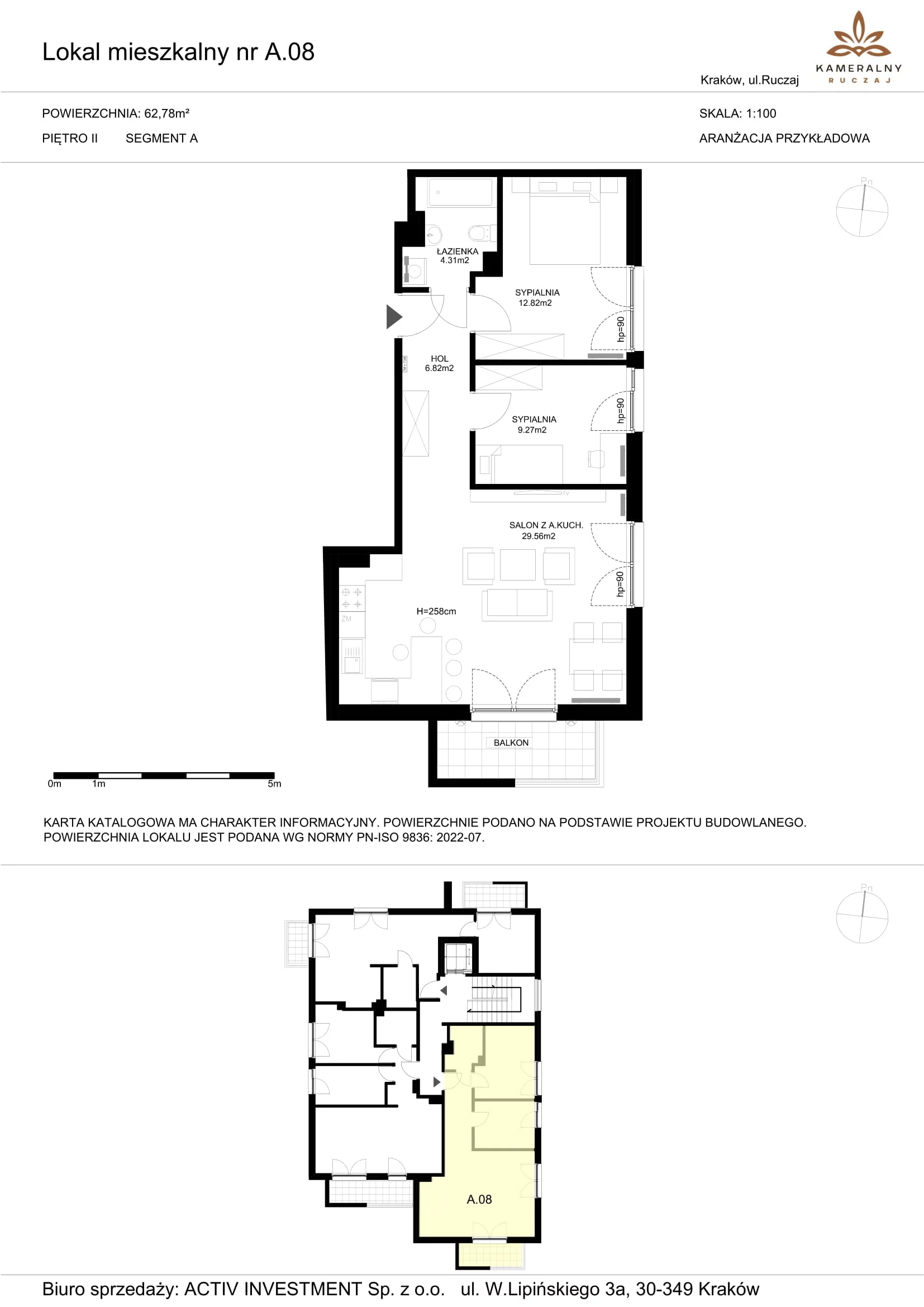 Mieszkanie 62,78 m², piętro 2, oferta nr A.08, Kameralny Ruczaj, Kraków, Dębniki, Osiedle Ruczaj-Zaborze, ul. Ruczaj