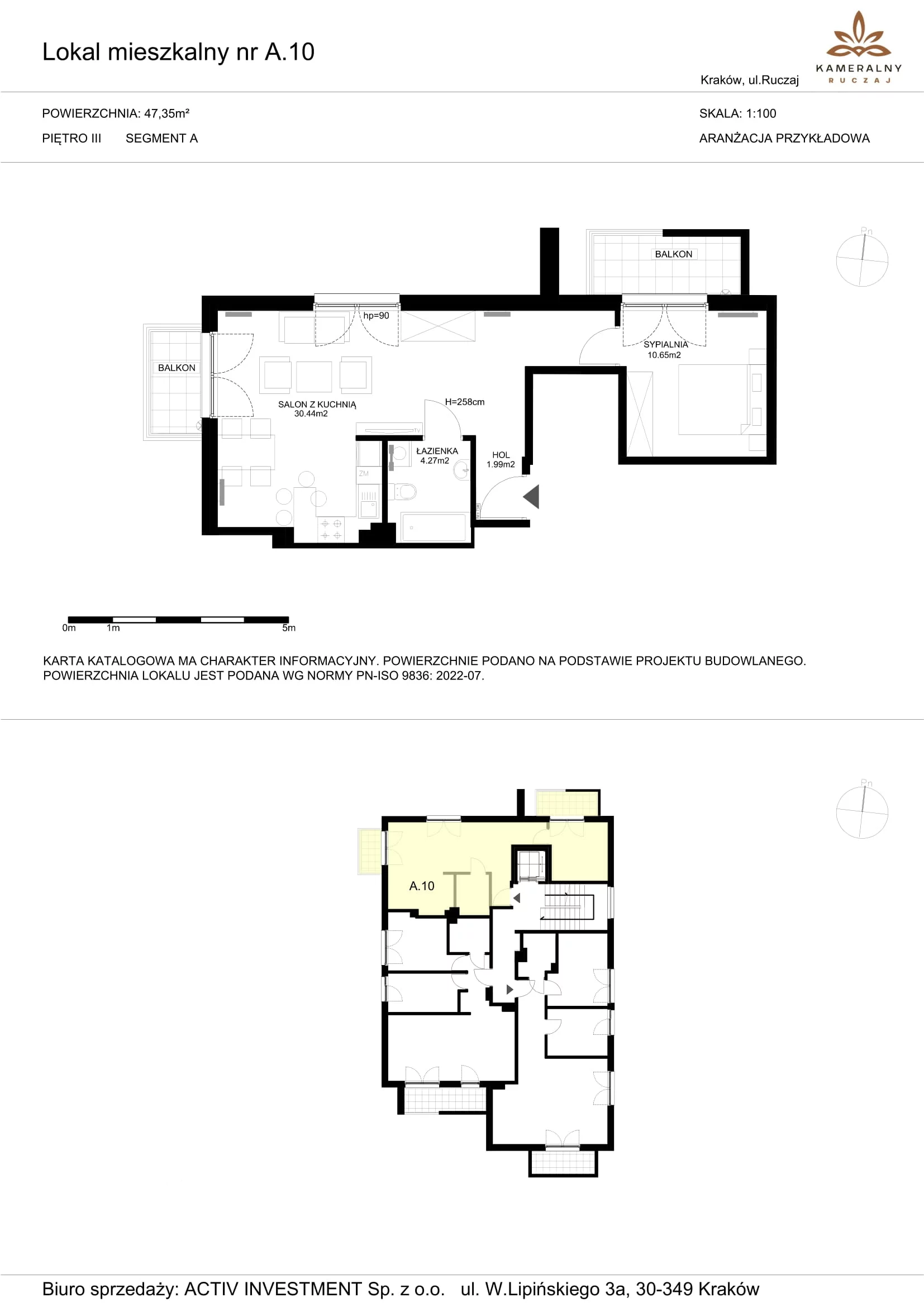 Mieszkanie 47,35 m², piętro 3, oferta nr A.10, Kameralny Ruczaj, Kraków, Dębniki, Osiedle Ruczaj-Zaborze, ul. Ruczaj