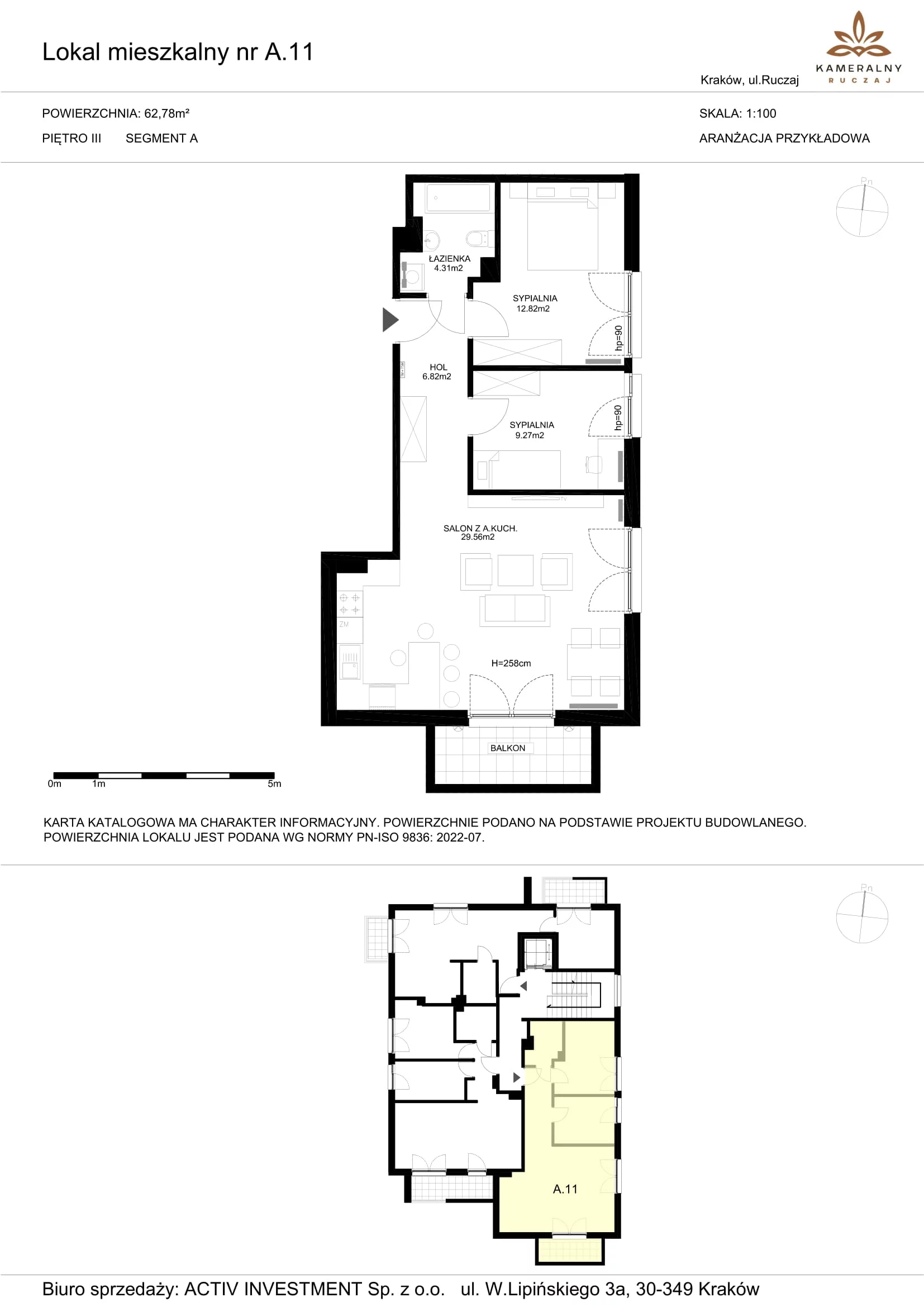 Mieszkanie 62,78 m², piętro 3, oferta nr A.11, Kameralny Ruczaj, Kraków, Dębniki, Osiedle Ruczaj-Zaborze, ul. Ruczaj