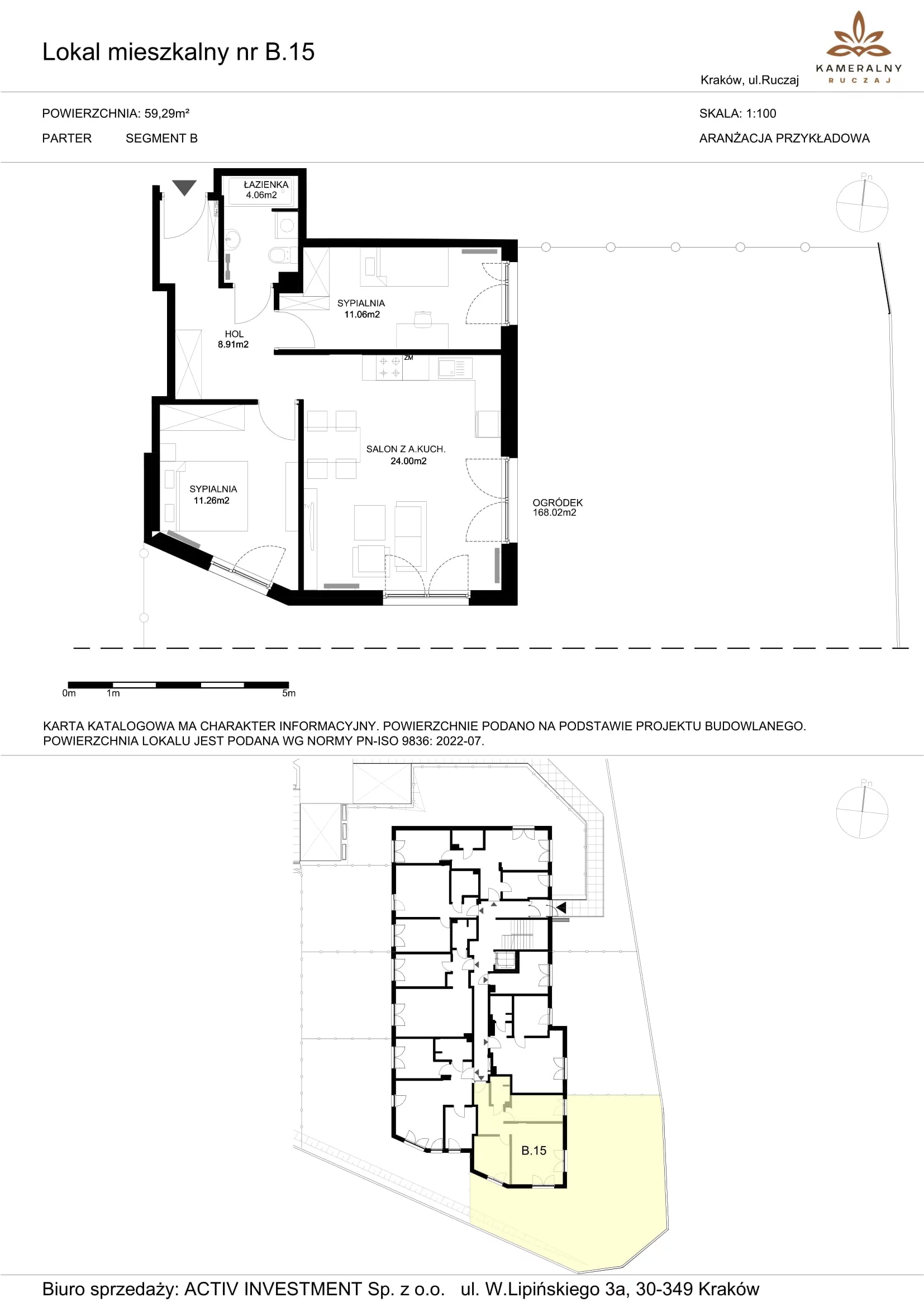 Mieszkanie 59,29 m², parter, oferta nr B.15, Kameralny Ruczaj, Kraków, Dębniki, Osiedle Ruczaj-Zaborze, ul. Ruczaj