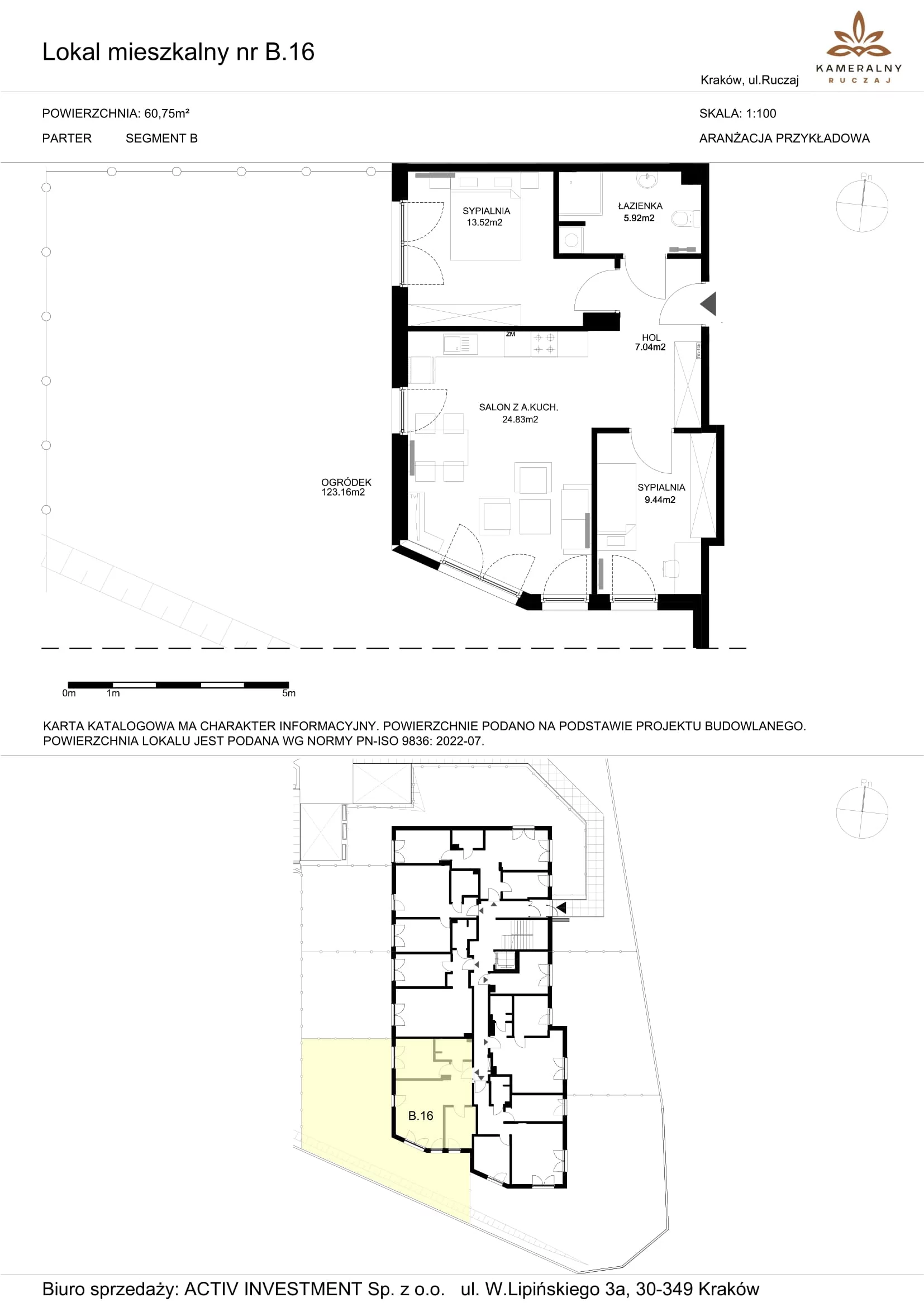 Mieszkanie 60,75 m², parter, oferta nr B.16, Kameralny Ruczaj, Kraków, Dębniki, Osiedle Ruczaj-Zaborze, ul. Ruczaj