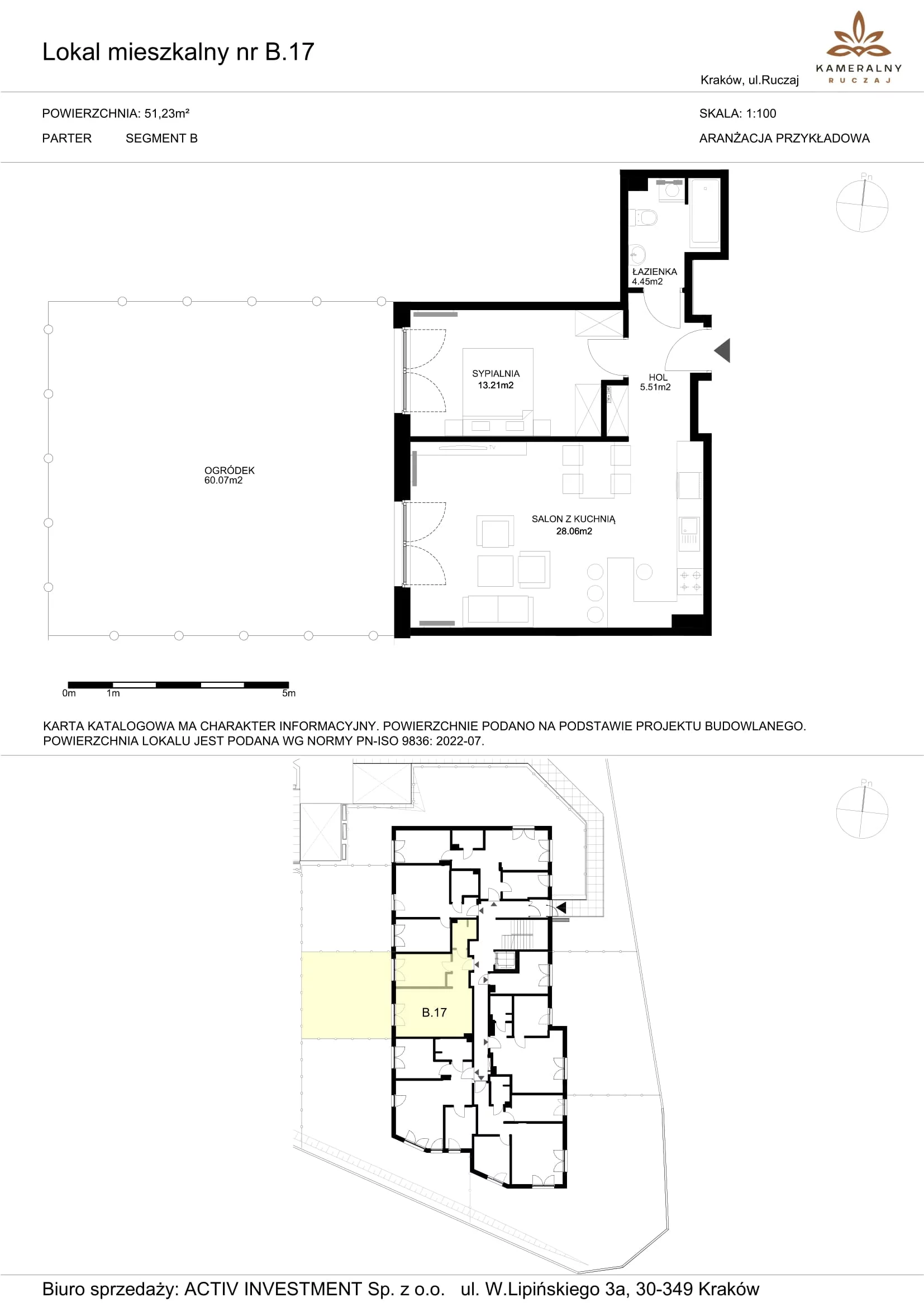 Mieszkanie 51,23 m², parter, oferta nr B.17, Kameralny Ruczaj, Kraków, Dębniki, Osiedle Ruczaj-Zaborze, ul. Ruczaj