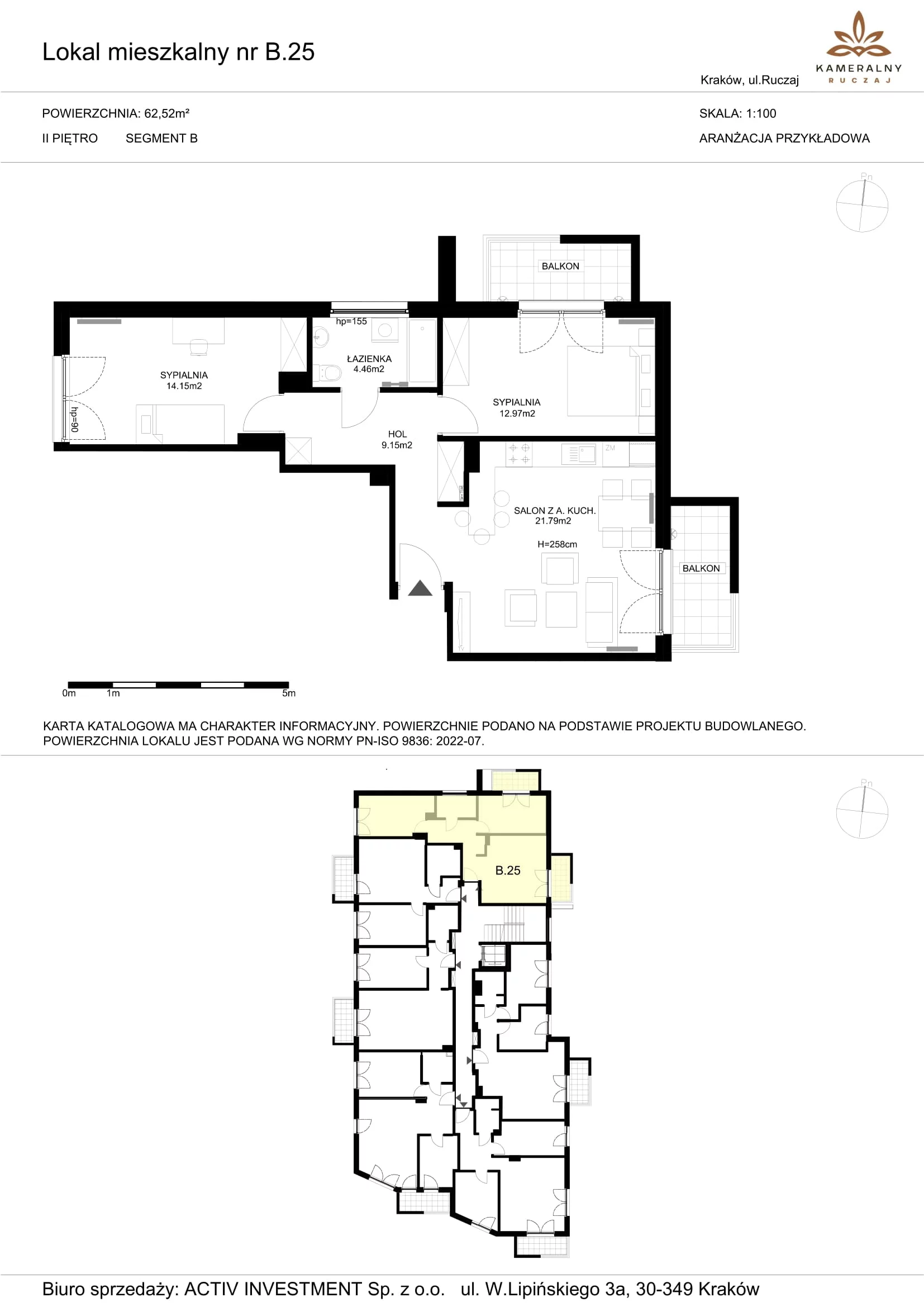 Mieszkanie 62,52 m², piętro 2, oferta nr B.25, Kameralny Ruczaj, Kraków, Dębniki, Osiedle Ruczaj-Zaborze, ul. Ruczaj