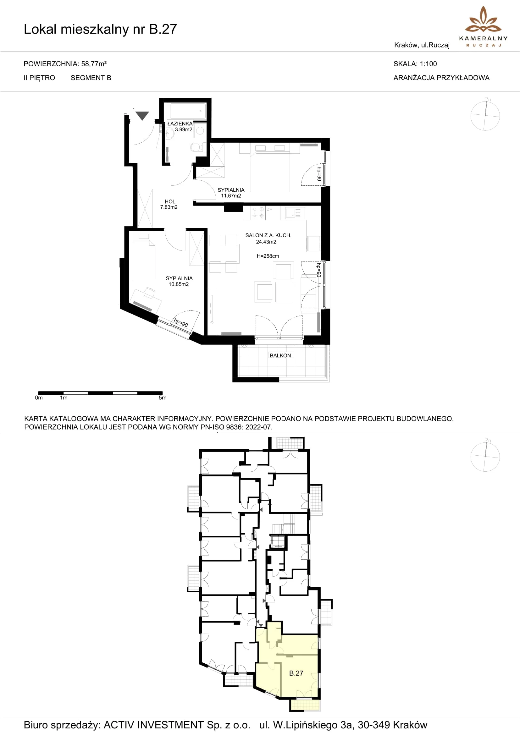 Mieszkanie 58,77 m², piętro 2, oferta nr B.27, Kameralny Ruczaj, Kraków, Dębniki, Osiedle Ruczaj-Zaborze, ul. Ruczaj