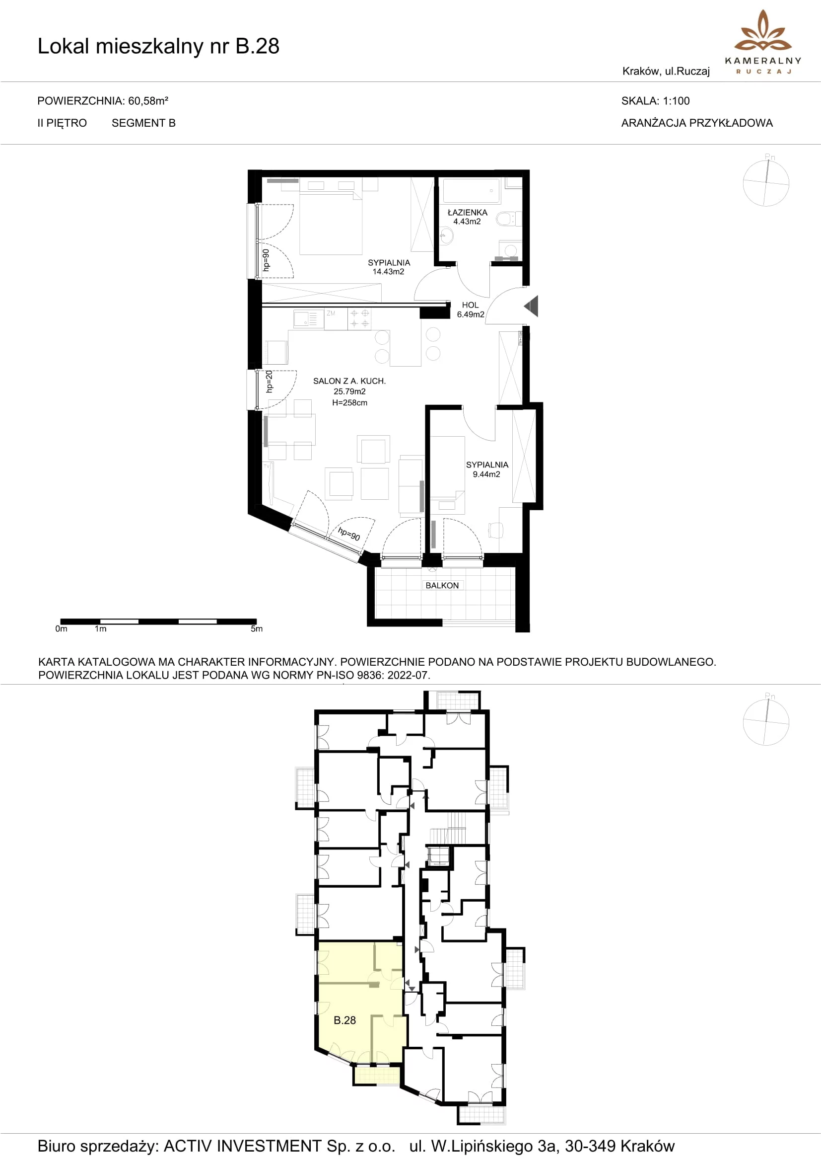 Mieszkanie 60,58 m², piętro 2, oferta nr B.28, Kameralny Ruczaj, Kraków, Dębniki, Osiedle Ruczaj-Zaborze, ul. Ruczaj