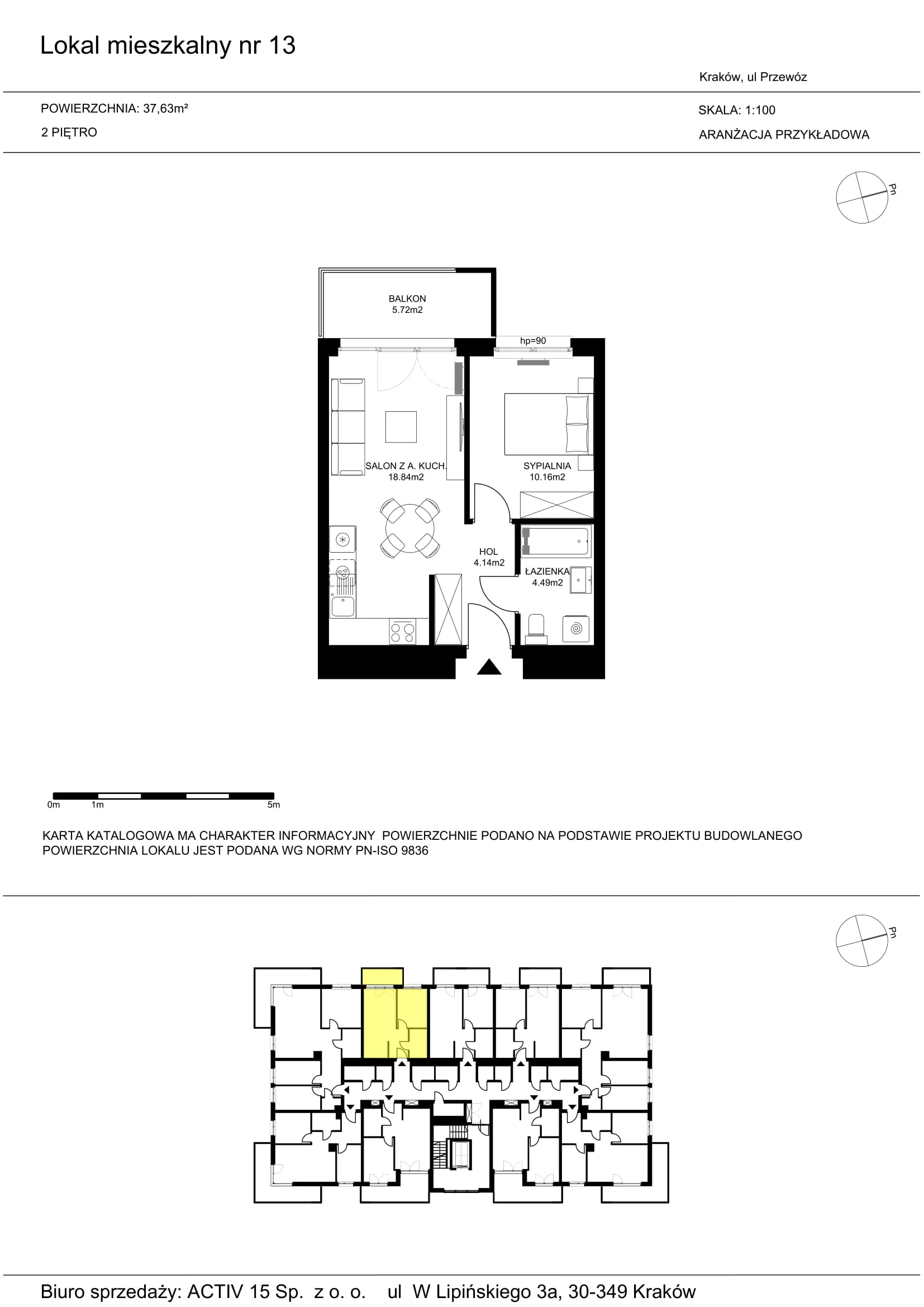 2 pokoje, mieszkanie 37,63 m², piętro 2, oferta nr 13, Mój Przewóz, Kraków, Podgórze, Płaszów, ul. Przewóz