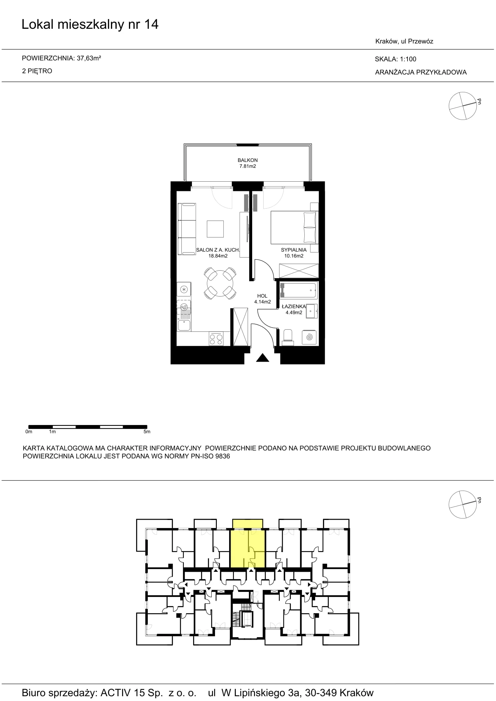 2 pokoje, mieszkanie 37,63 m², piętro 2, oferta nr 14, Mój Przewóz, Kraków, Podgórze, Płaszów, ul. Przewóz