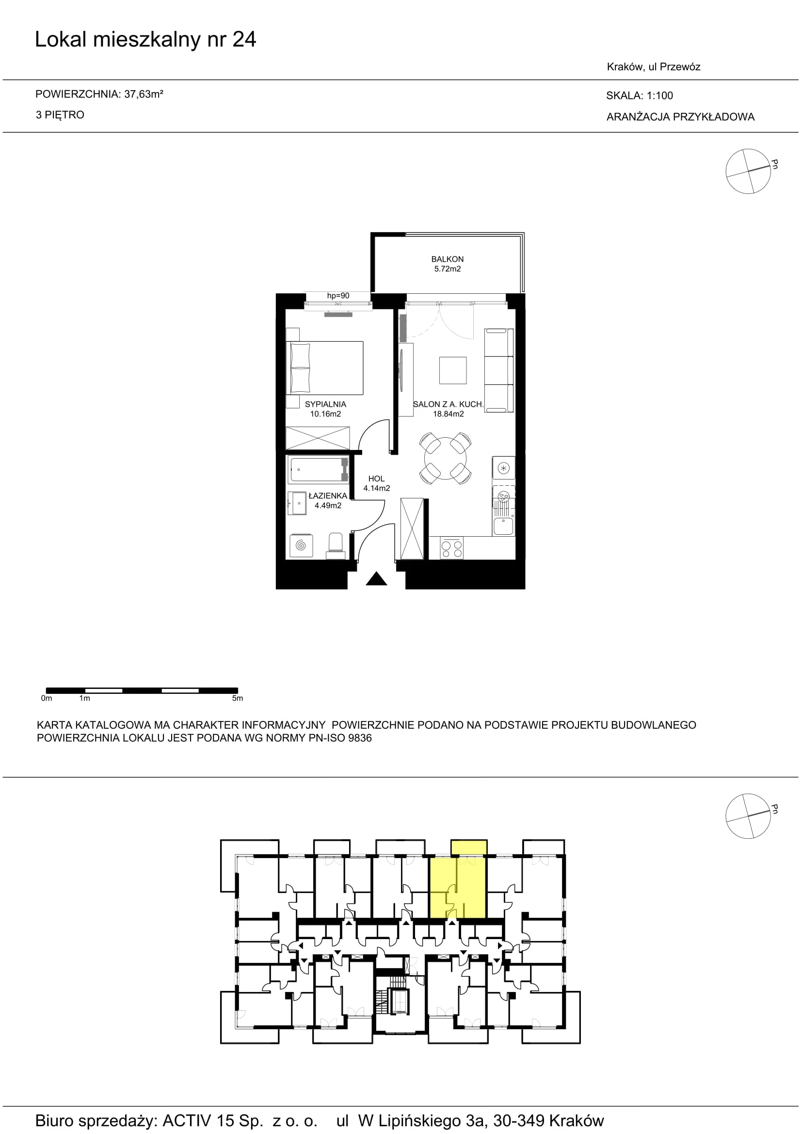 2 pokoje, mieszkanie 37,63 m², piętro 3, oferta nr 24, Mój Przewóz, Kraków, Podgórze, Płaszów, ul. Przewóz