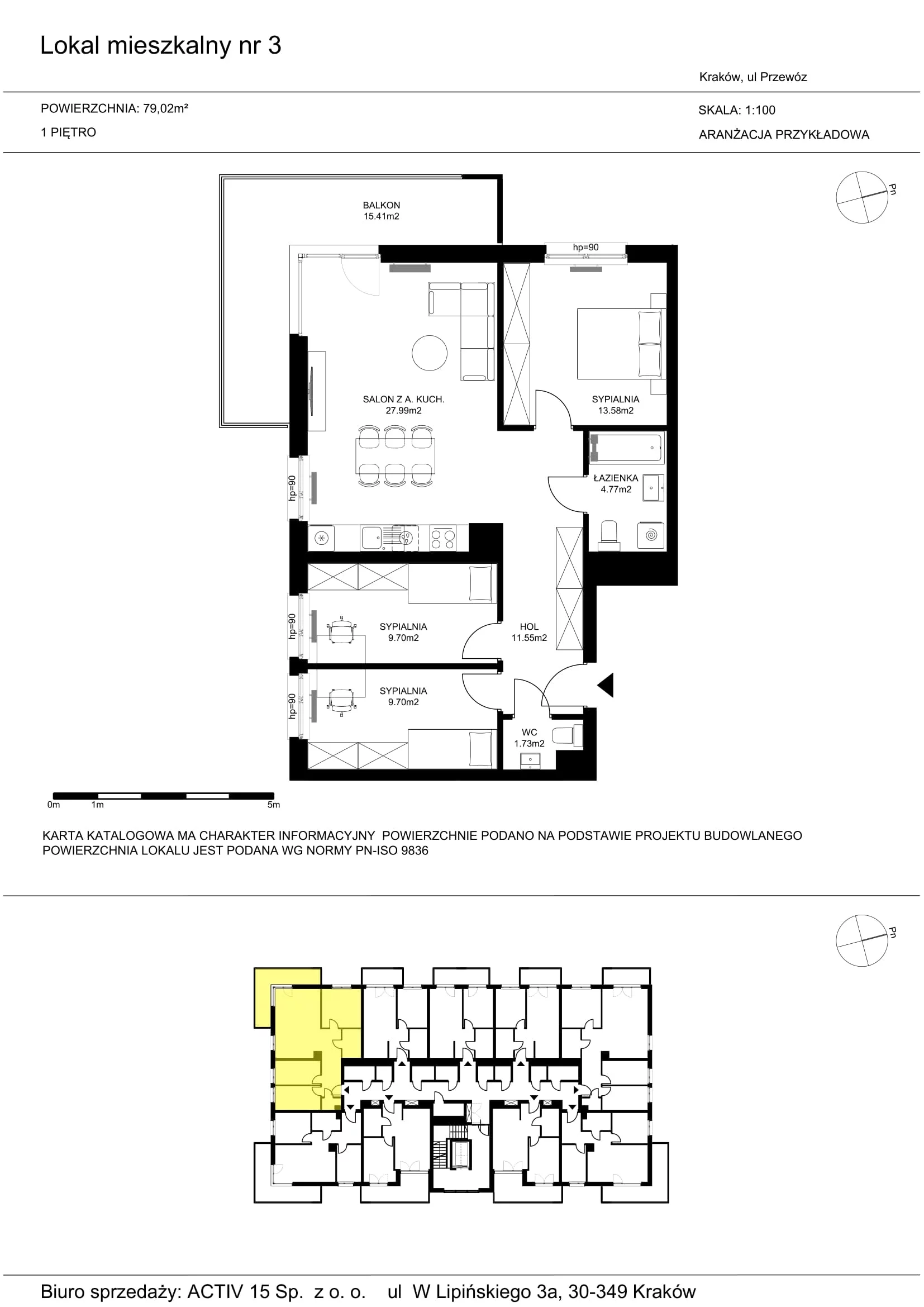 4 pokoje, mieszkanie 79,02 m², piętro 1, oferta nr 3, Mój Przewóz, Kraków, Podgórze, Płaszów, ul. Przewóz