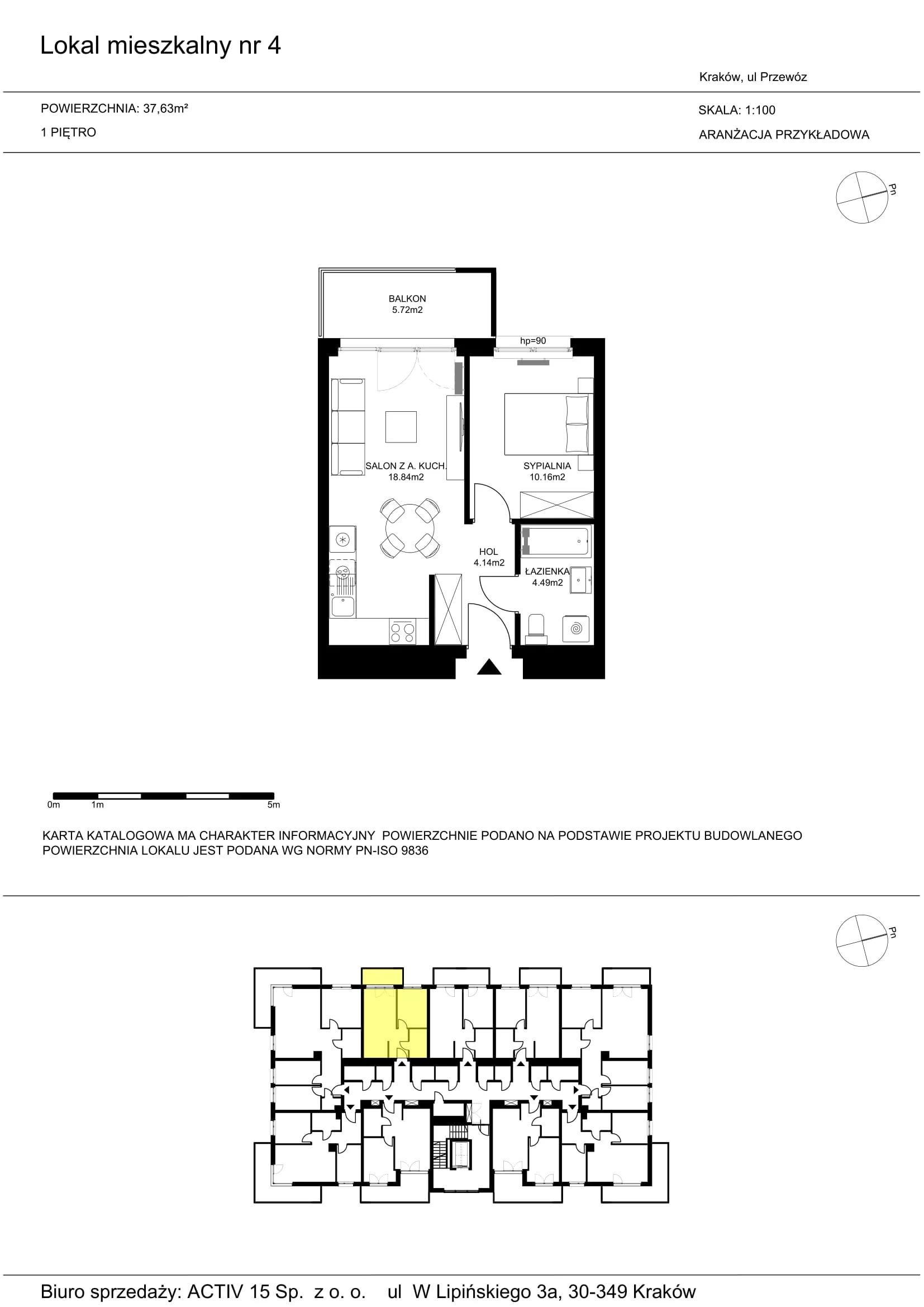 2 pokoje, mieszkanie 37,63 m², piętro 1, oferta nr 4, Mój Przewóz, Kraków, Podgórze, Płaszów, ul. Przewóz