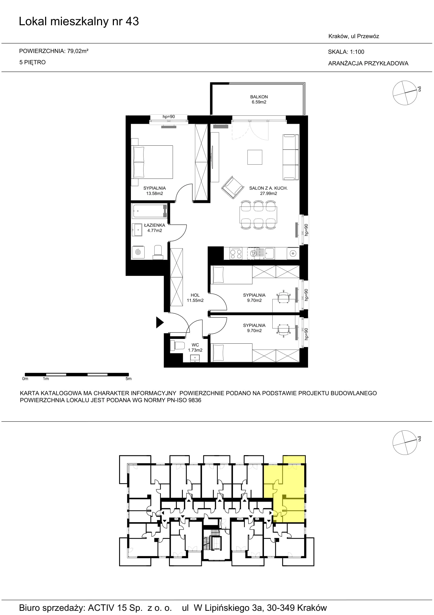 4 pokoje, mieszkanie 79,02 m², piętro 5, oferta nr 43, Mój Przewóz, Kraków, Podgórze, Płaszów, ul. Przewóz