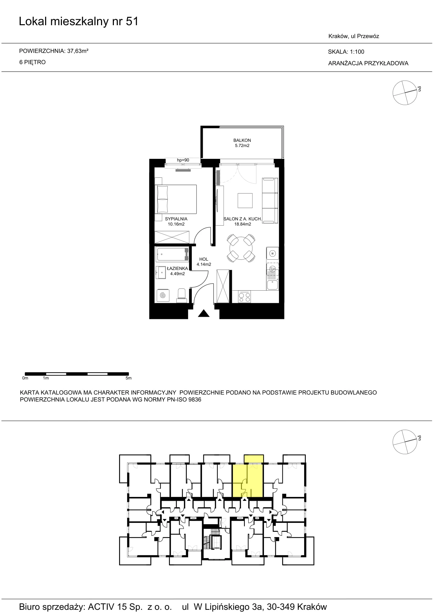 2 pokoje, mieszkanie 37,63 m², piętro 6, oferta nr 51, Mój Przewóz, Kraków, Podgórze, Płaszów, ul. Przewóz