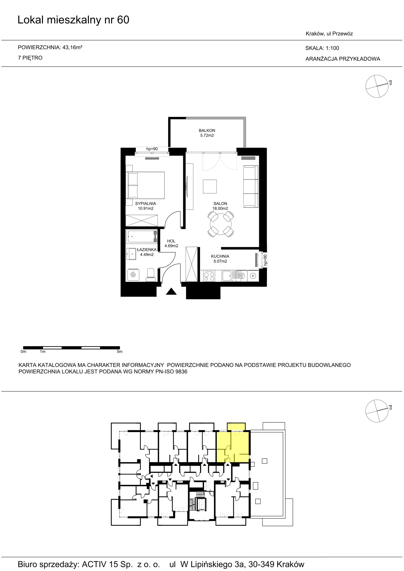 2 pokoje, mieszkanie 43,16 m², piętro 7, oferta nr 60, Mój Przewóz, Kraków, Podgórze, Płaszów, ul. Przewóz