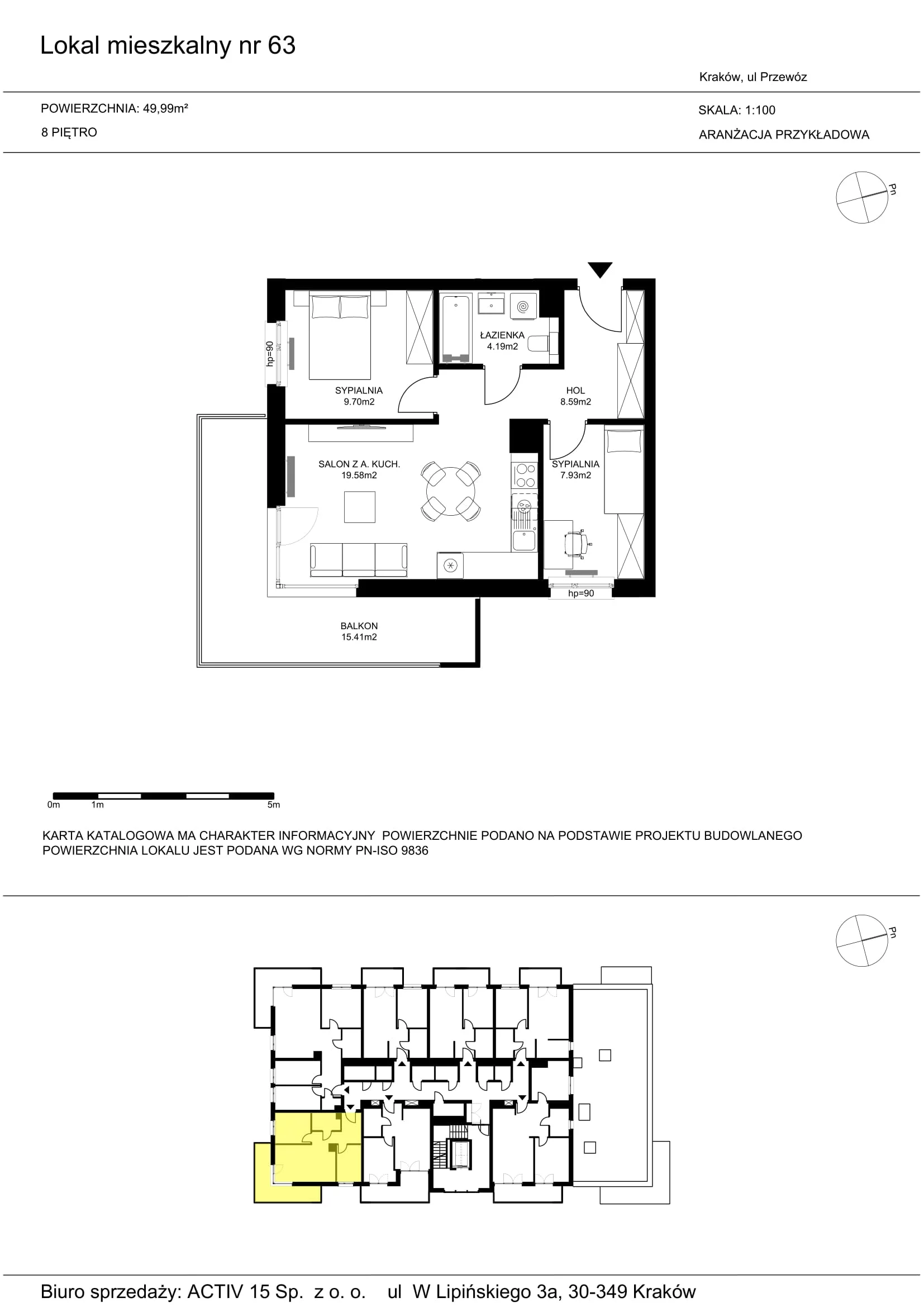 3 pokoje, mieszkanie 49,99 m², piętro 8, oferta nr 63, Mój Przewóz, Kraków, Podgórze, Płaszów, ul. Przewóz
