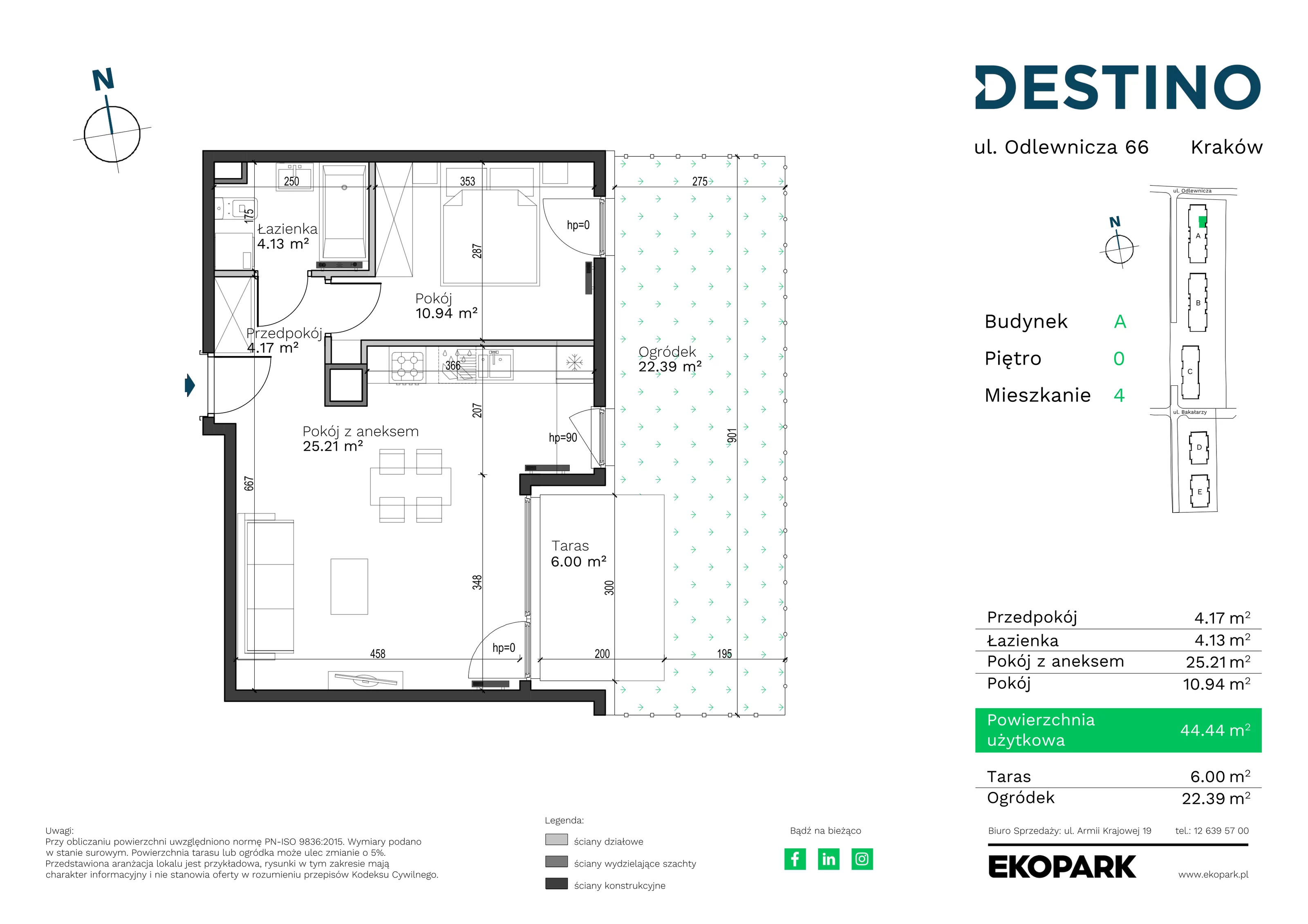 Mieszkanie 44,44 m², parter, oferta nr A-4, Destino, Kraków, Bronowice, Bronowice Małe, ul. Odlewnicza