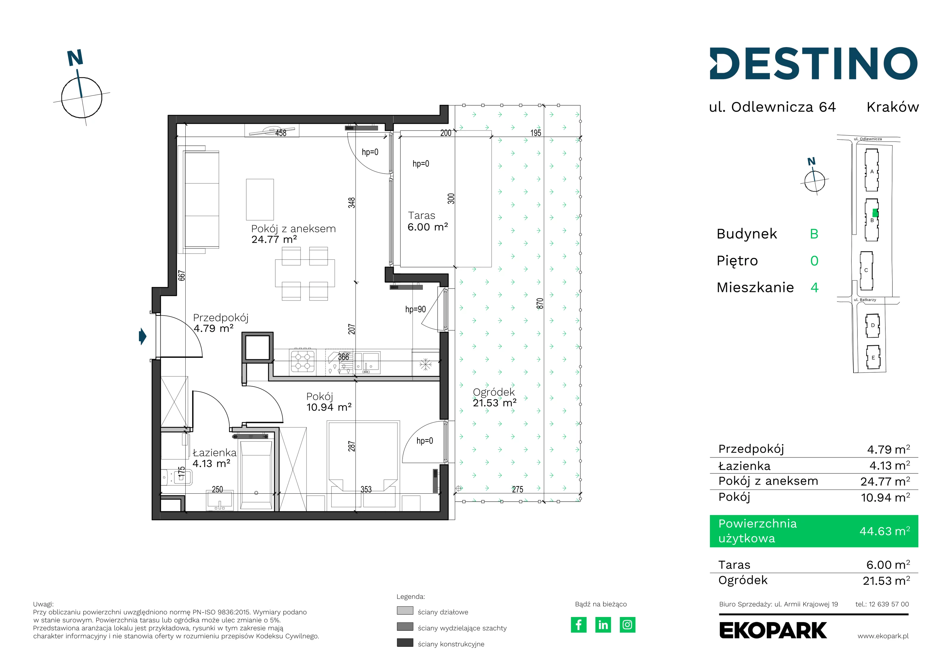 Mieszkanie 44,63 m², parter, oferta nr B-4, Destino, Kraków, Bronowice, Bronowice Małe, ul. Odlewnicza