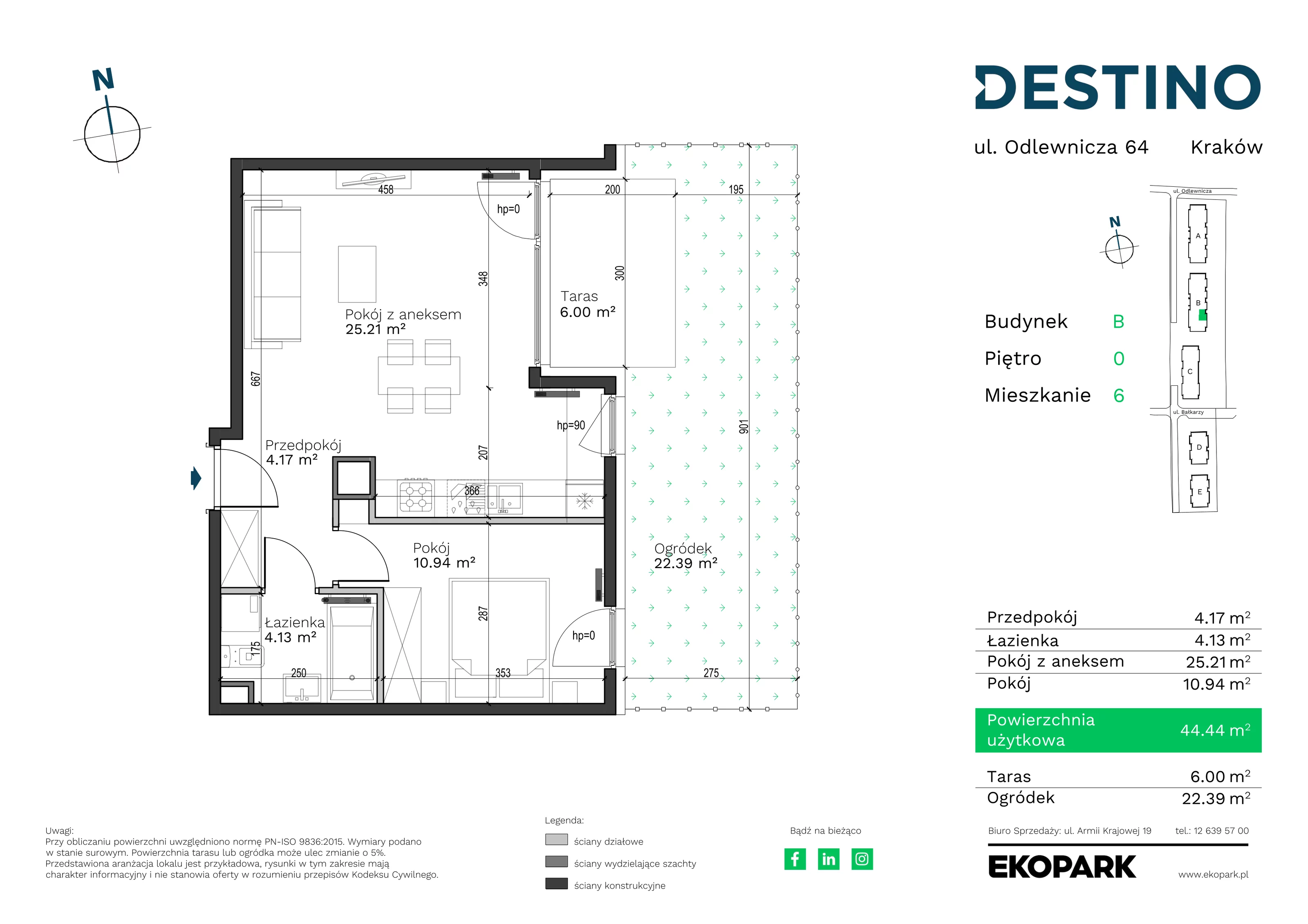 Mieszkanie 44,44 m², parter, oferta nr B-6, Destino, Kraków, Bronowice, Bronowice Małe, ul. Odlewnicza