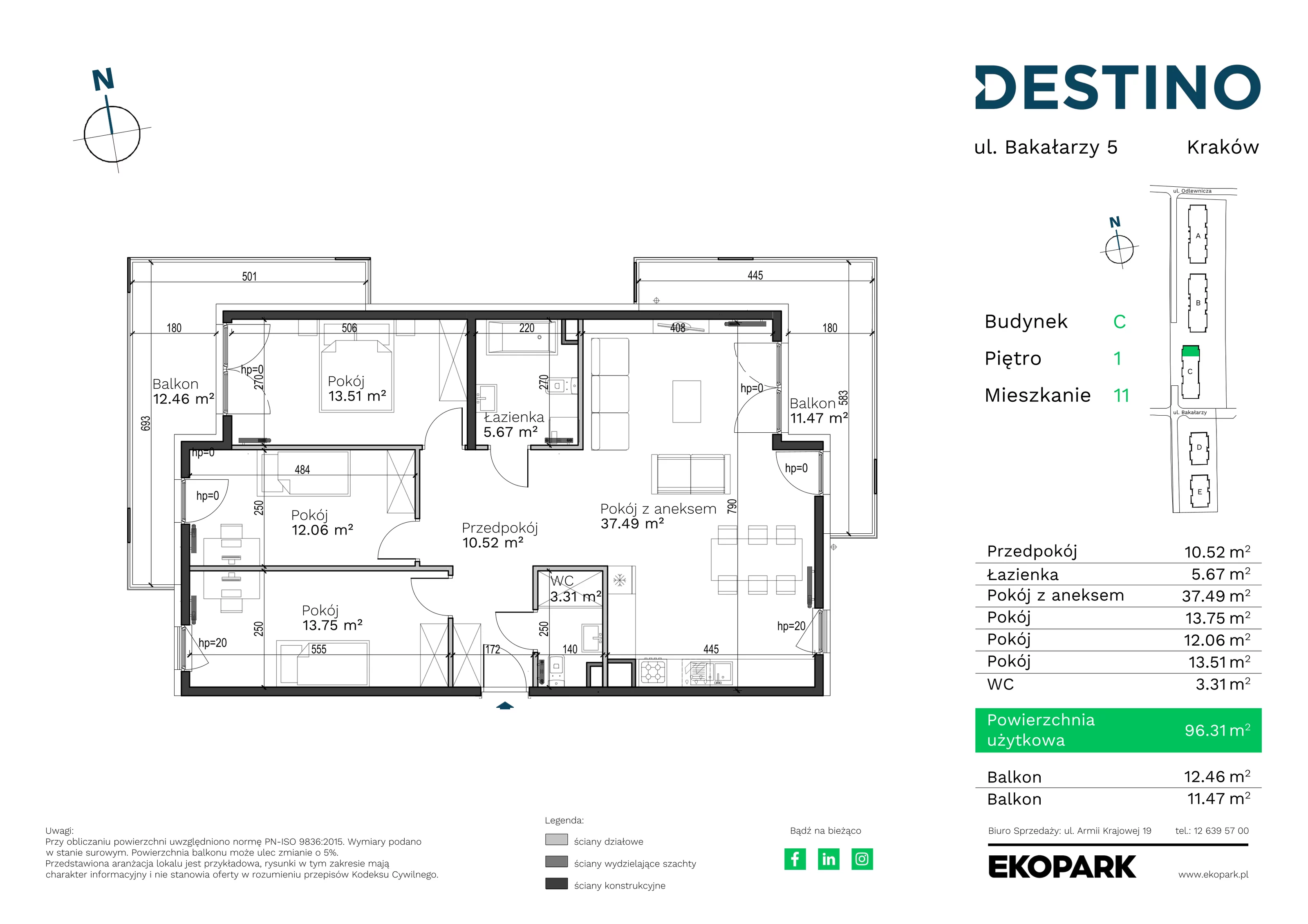 Mieszkanie 96,31 m², piętro 1, oferta nr C-11, Destino, Kraków, Bronowice, Bronowice Małe, ul. Odlewnicza