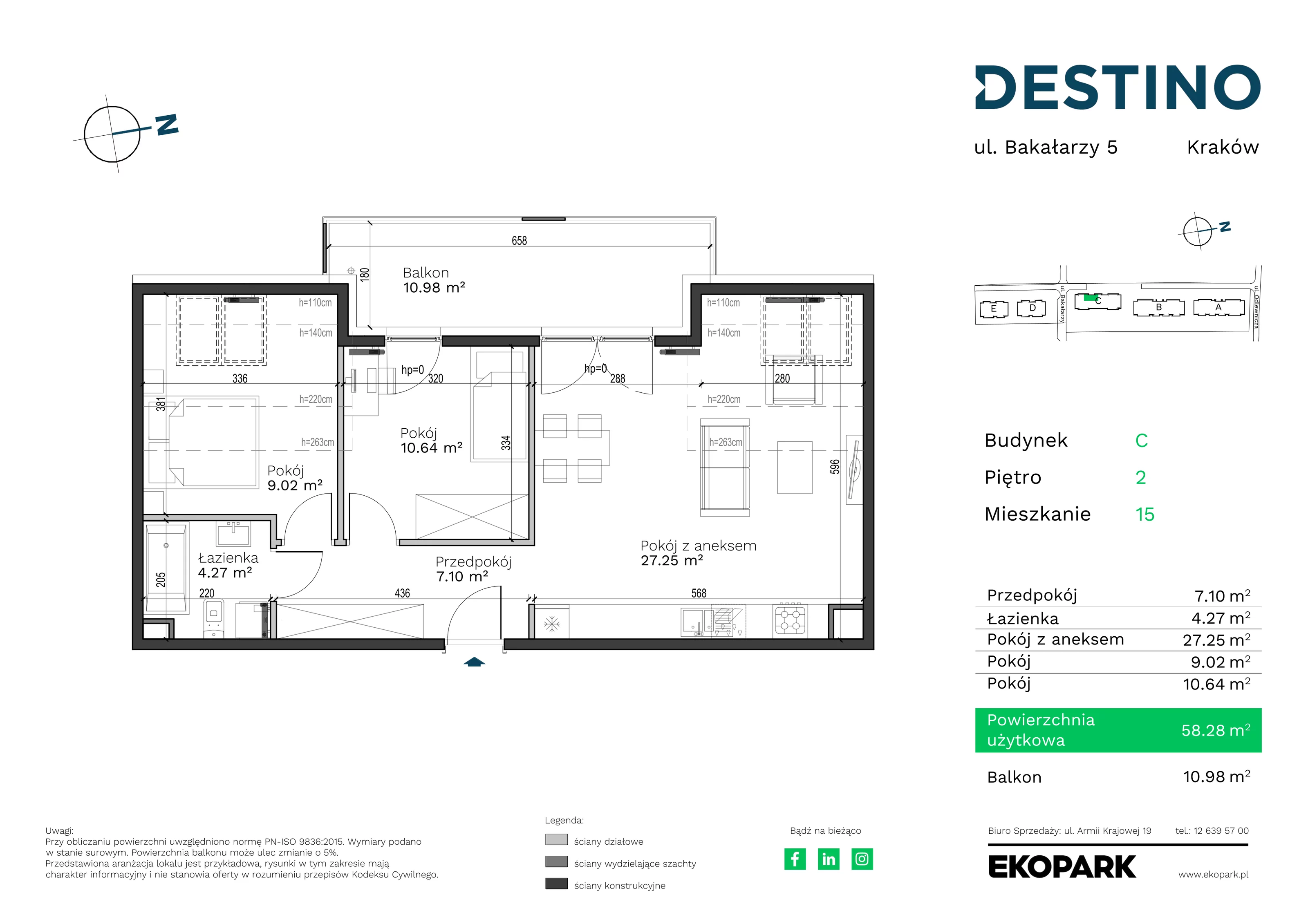 Mieszkanie 58,28 m², piętro 2, oferta nr C-15, Destino, Kraków, Bronowice, Bronowice Małe, ul. Odlewnicza